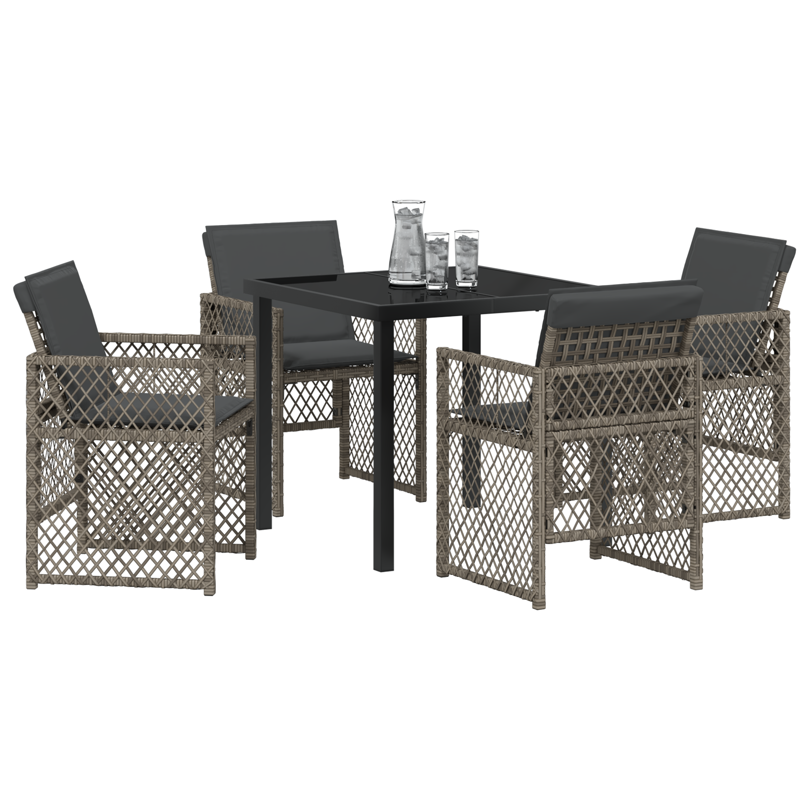 5 Piece Garden Dining Set with Cushions Grey Poly Rattan - Image 3
