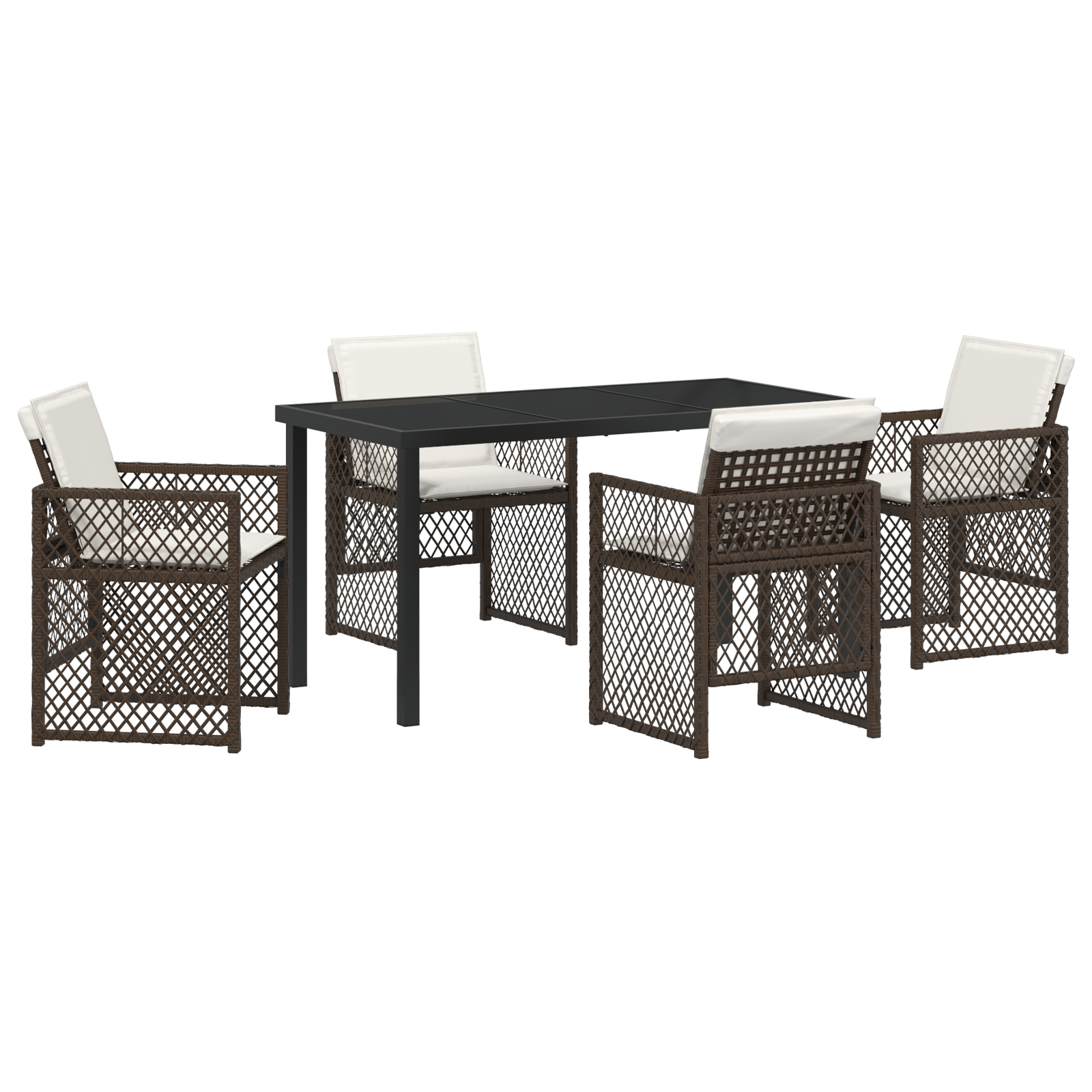 5 Piece Garden Dining Set with Cushions Brown Poly Rattan - Image 2
