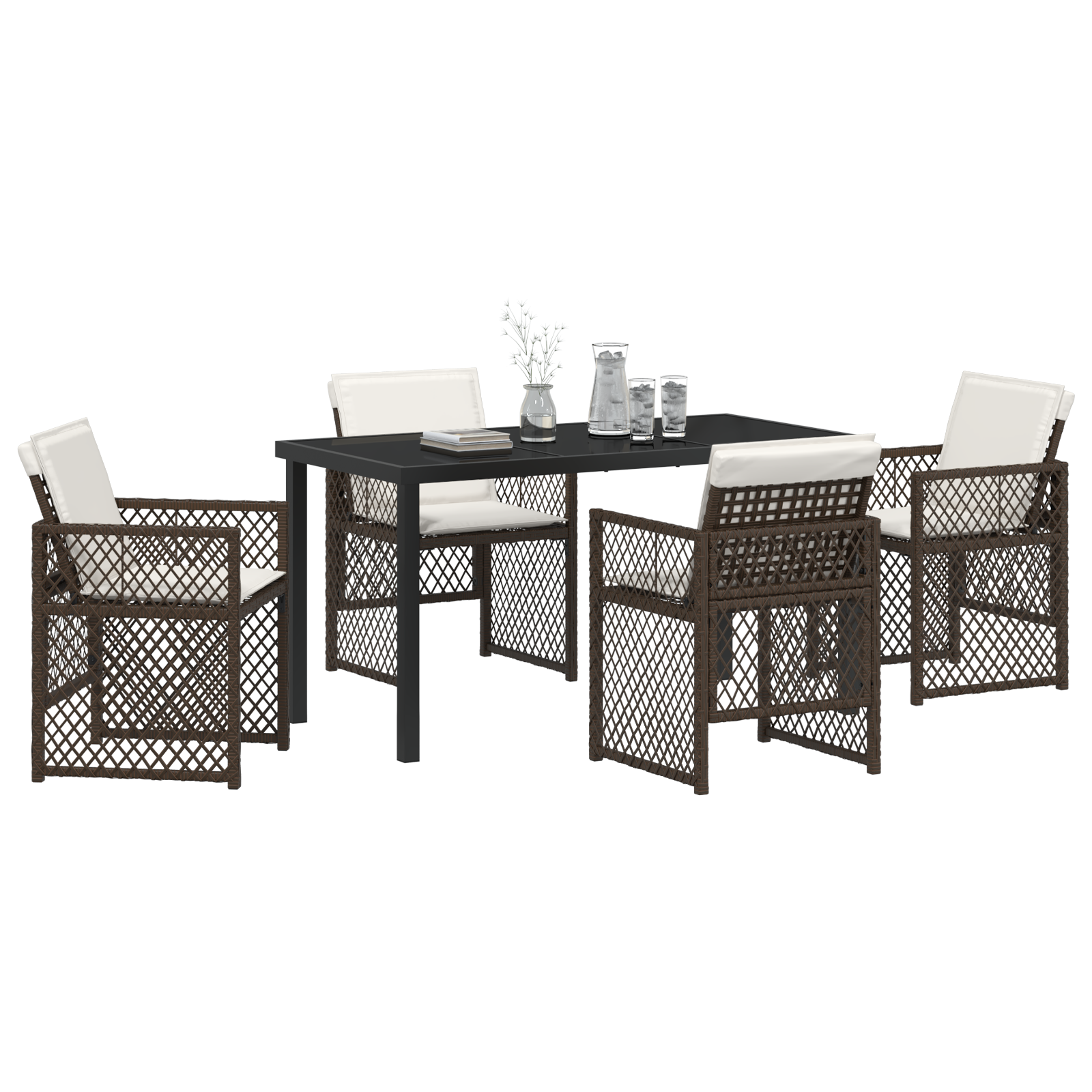 5 Piece Garden Dining Set with Cushions Brown Poly Rattan - Image 3
