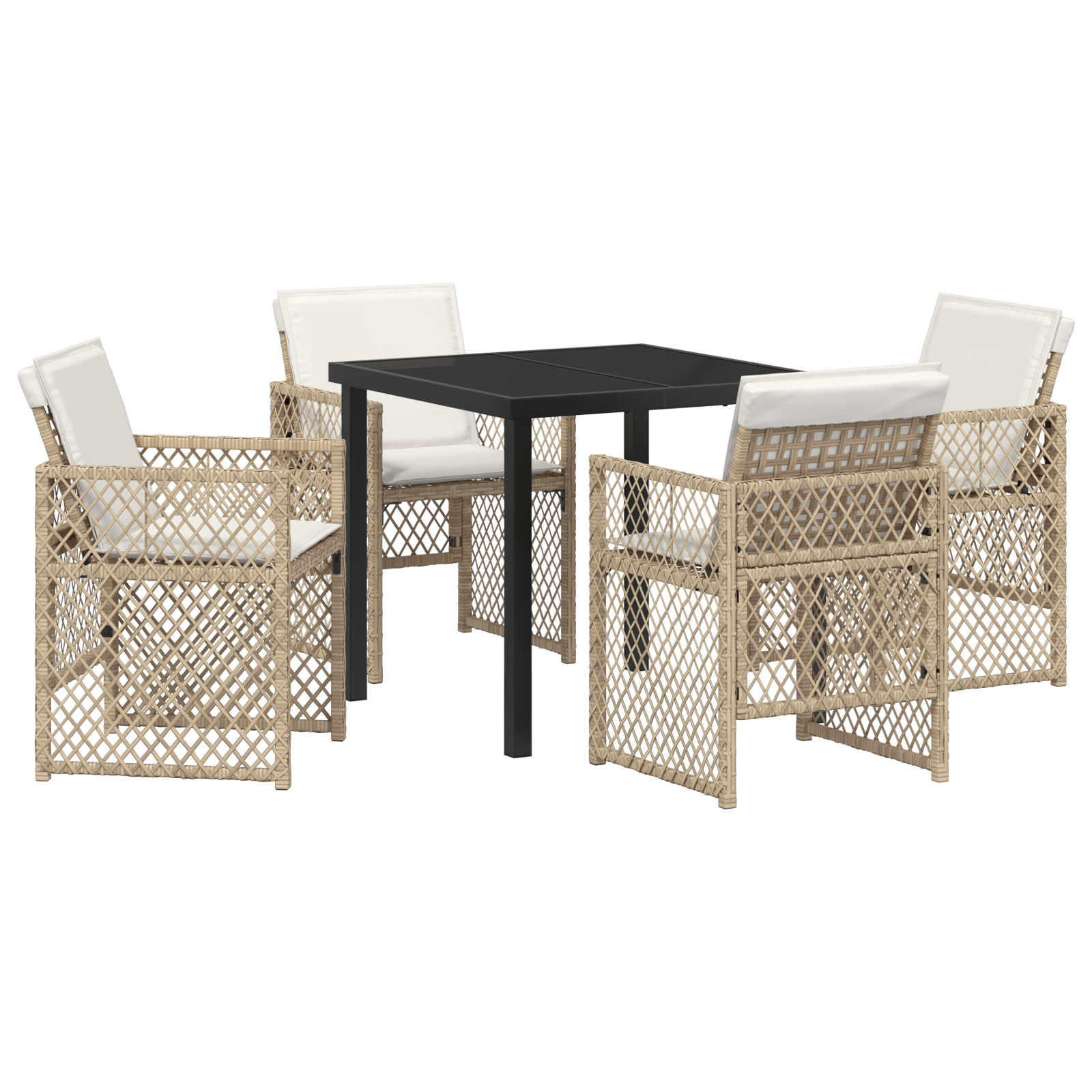 5 Piece Garden Dining Set with Cushions Beige Poly Rattan - Image 2