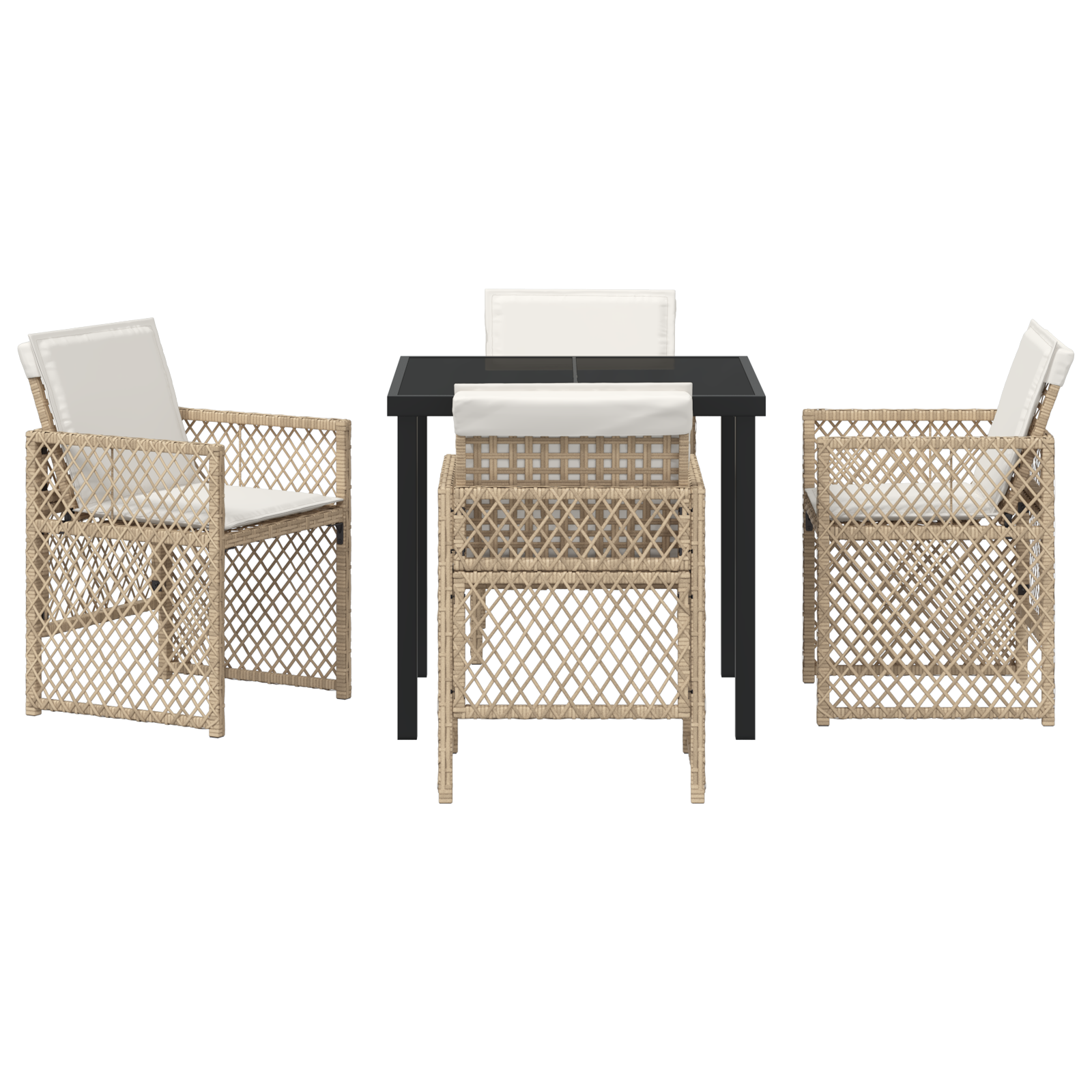 5 Piece Garden Dining Set with Cushions Beige Poly Rattan - Image 7