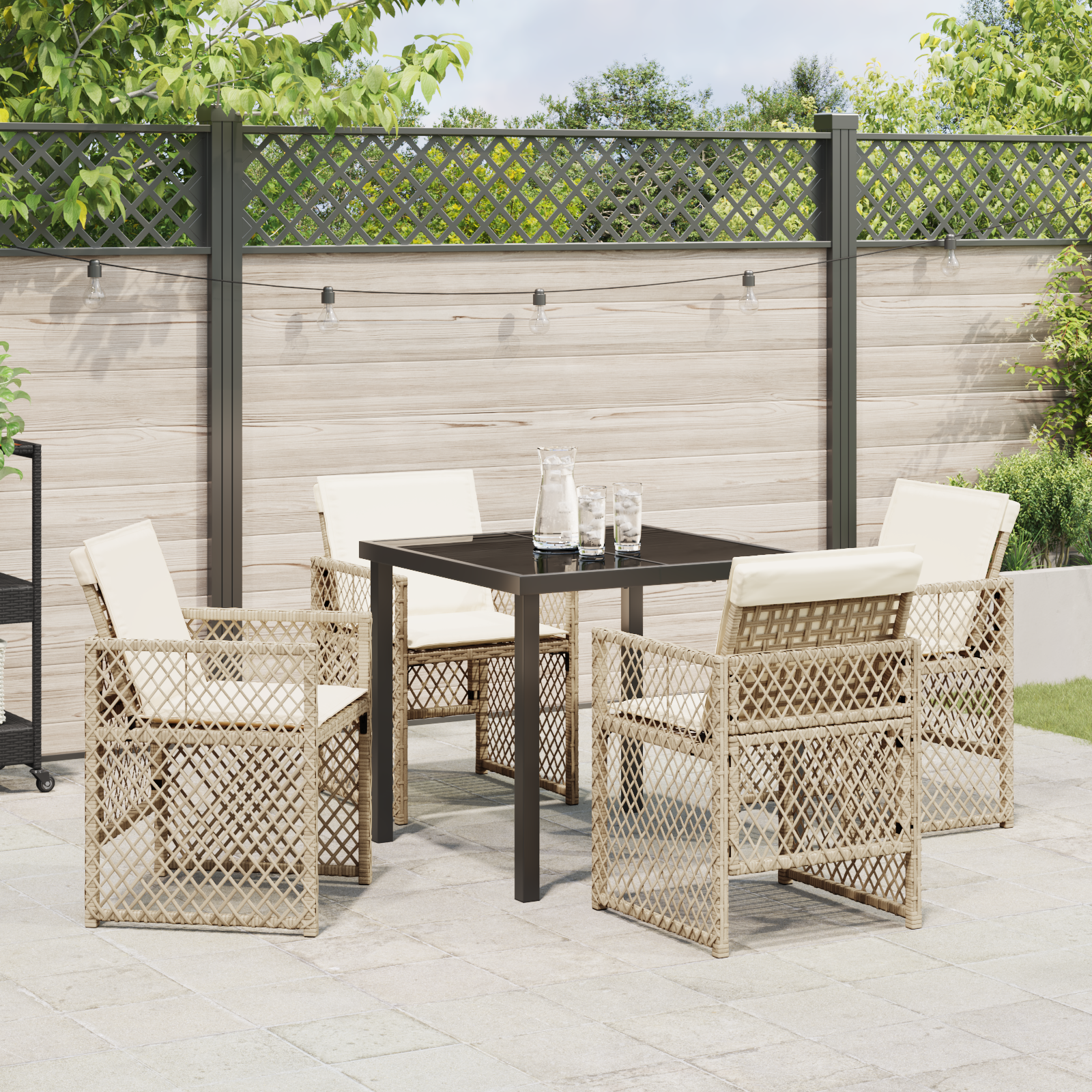 5 Piece Garden Dining Set with Cushions Beige Poly Rattan - Image 4