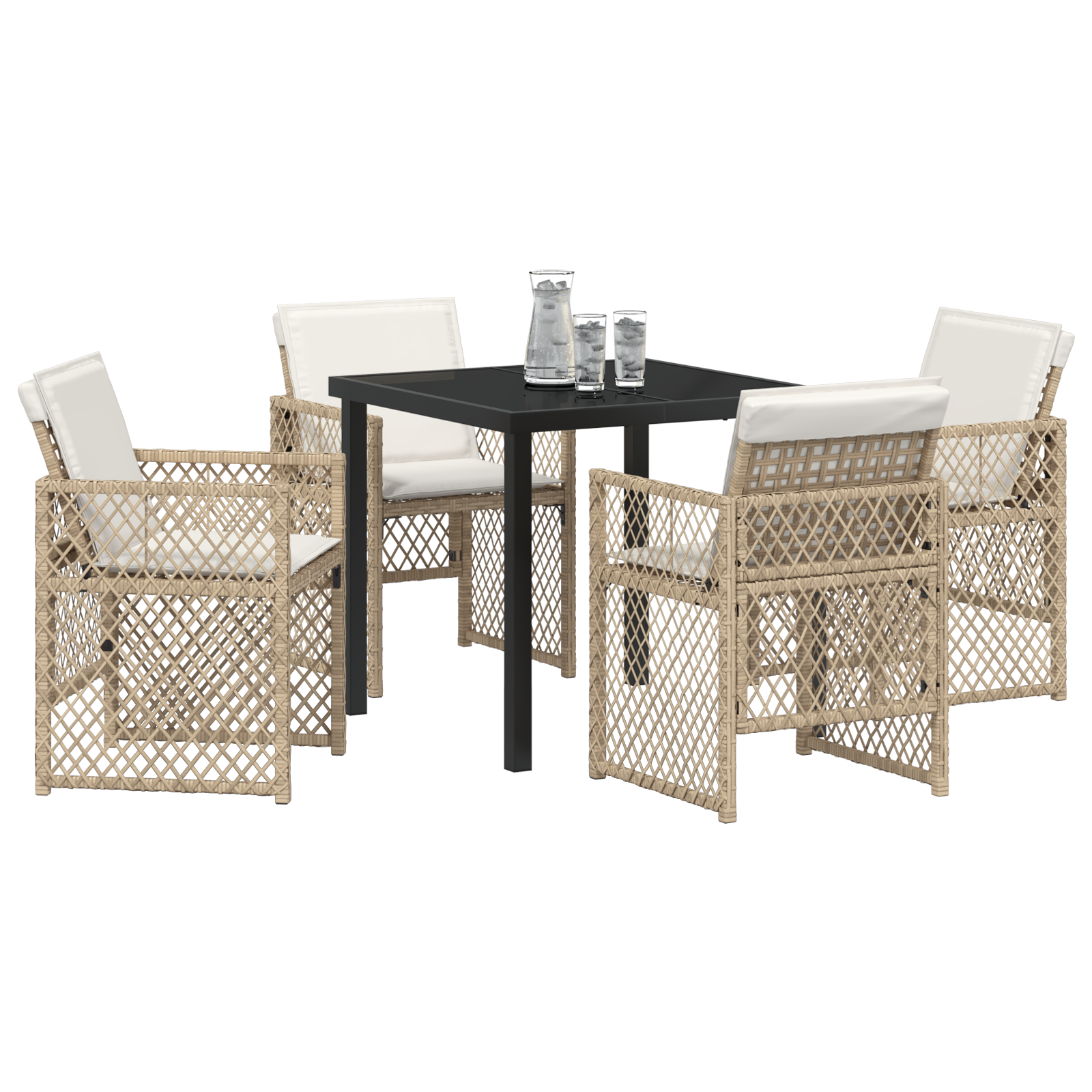 5 Piece Garden Dining Set with Cushions Beige Poly Rattan - Image 3