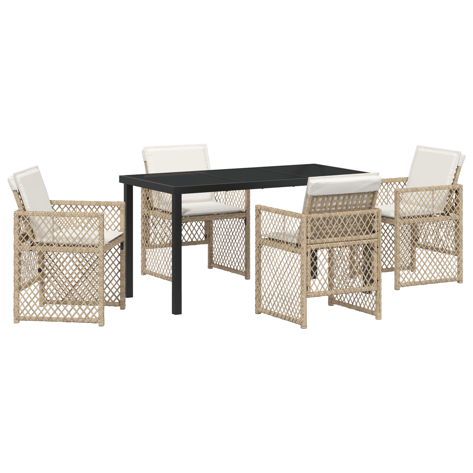 5 Piece Garden Dining Set with Cushions Beige Poly Rattan - Image 2