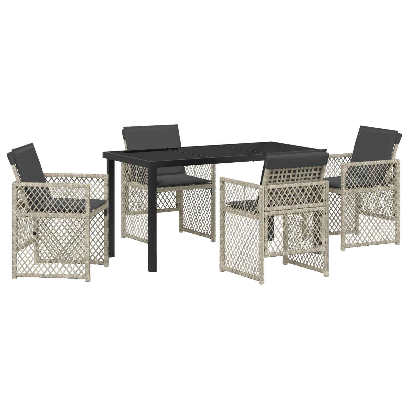 5 Piece Garden Dining Set with Cushions Light Grey Poly Rattan - Image 2