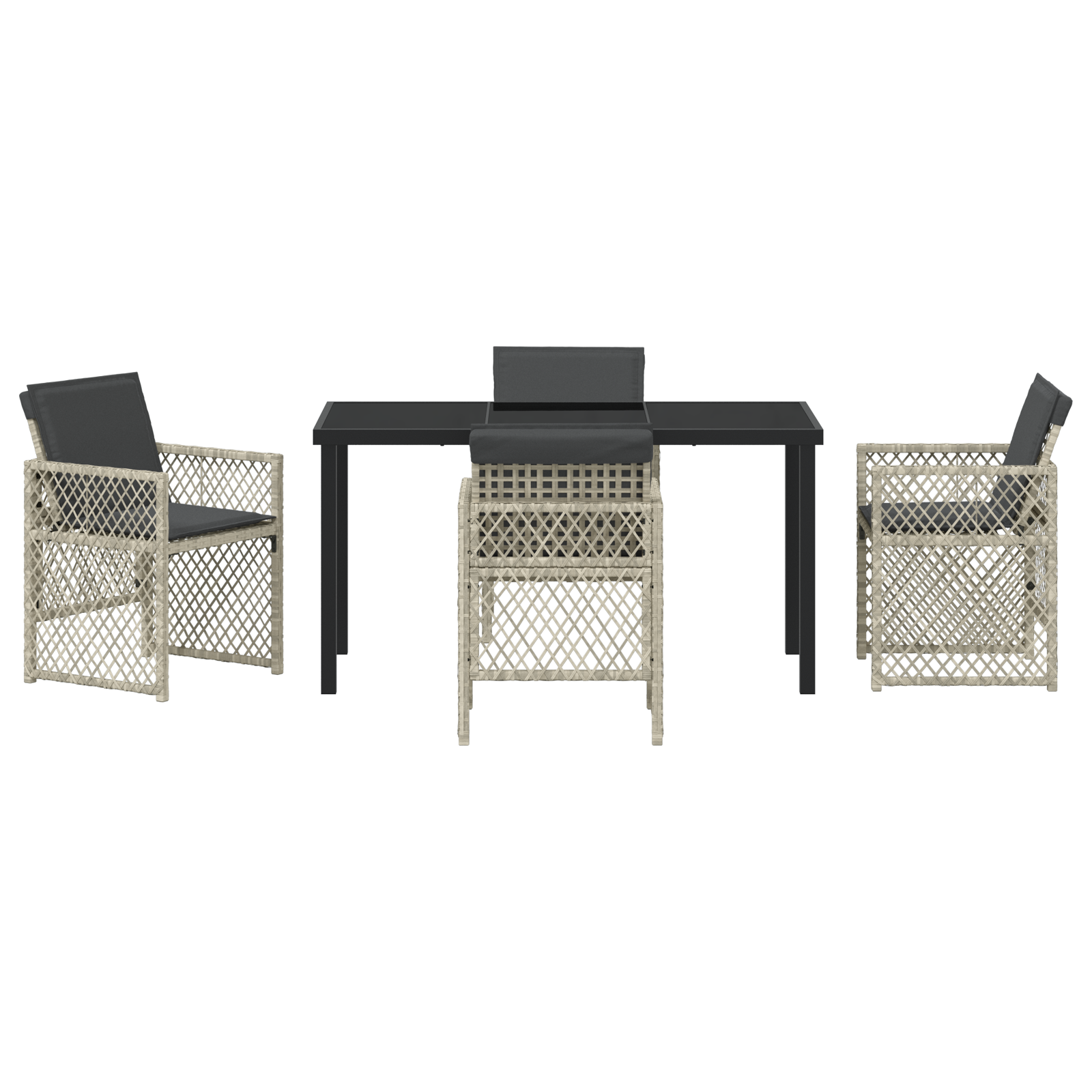 5 Piece Garden Dining Set with Cushions Light Grey Poly Rattan - Image 7