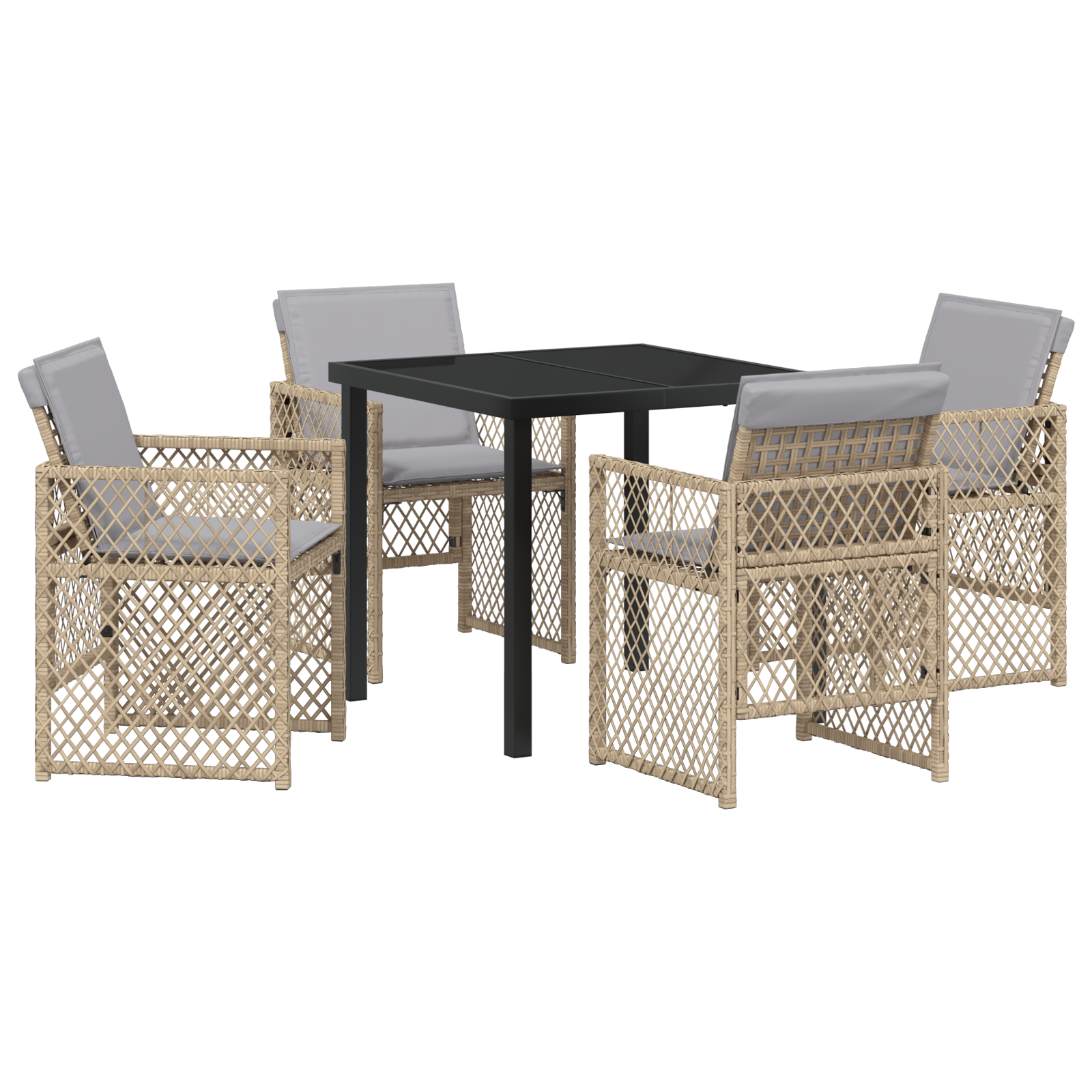 5 Piece Garden Dining Set with Cushions Beige Poly Rattan - Image 2