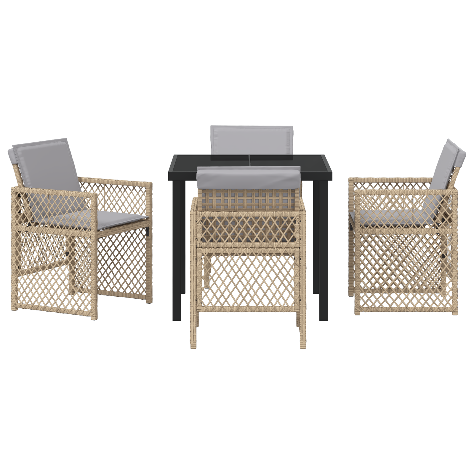 5 Piece Garden Dining Set with Cushions Beige Poly Rattan - Image 7