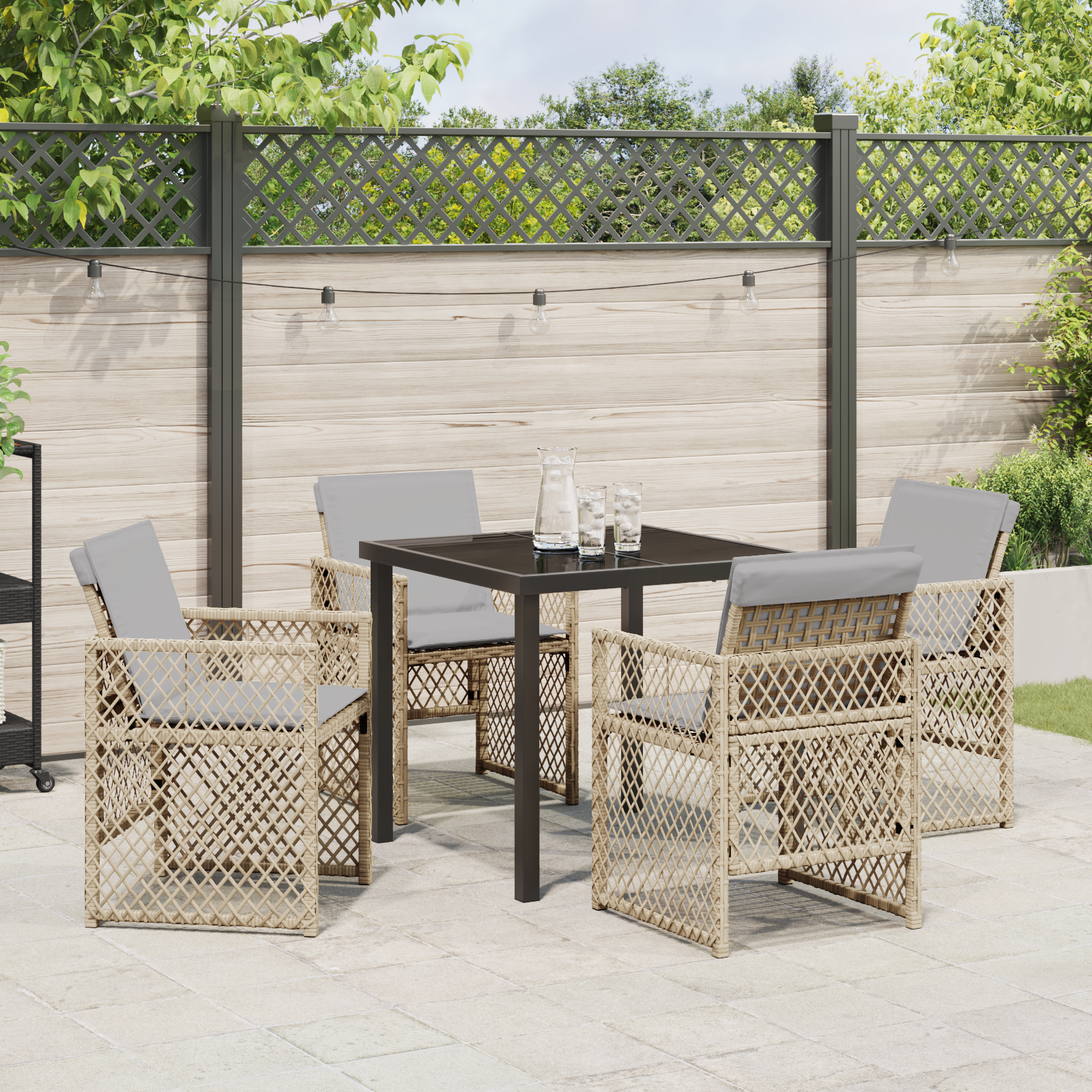 5 Piece Garden Dining Set with Cushions Beige Poly Rattan - Image 4