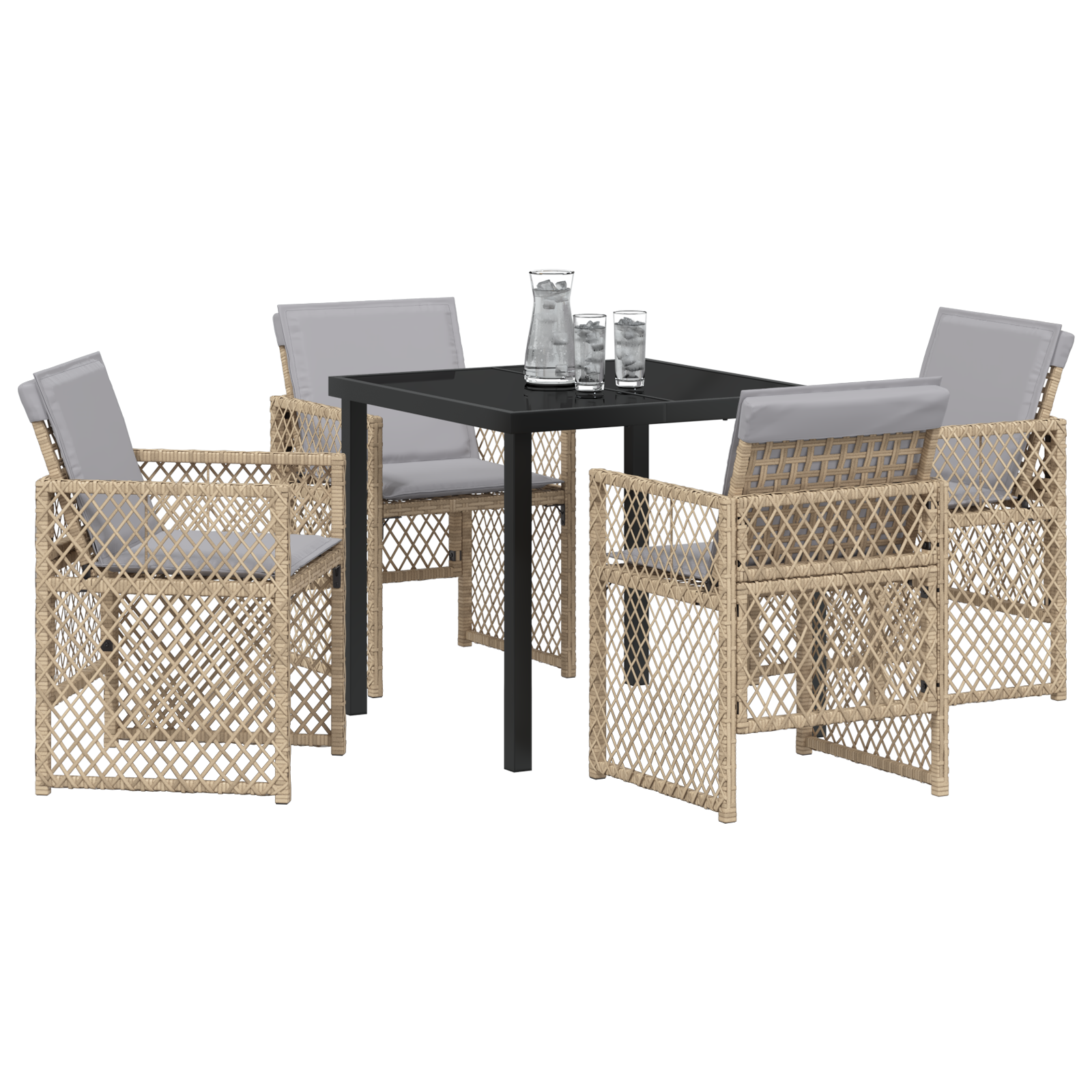 5 Piece Garden Dining Set with Cushions Beige Poly Rattan - Image 3