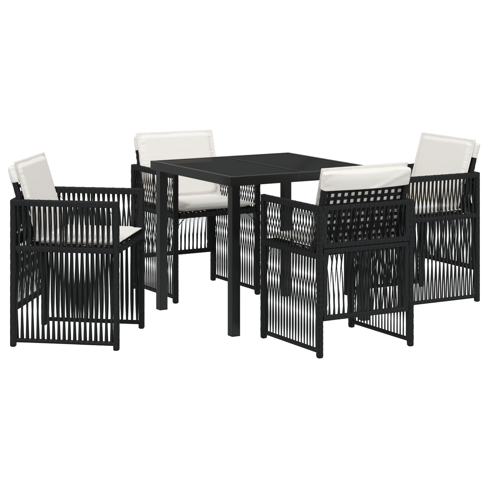 5 Piece Garden Dining Set with Cushions Black Poly Rattan - Image 2