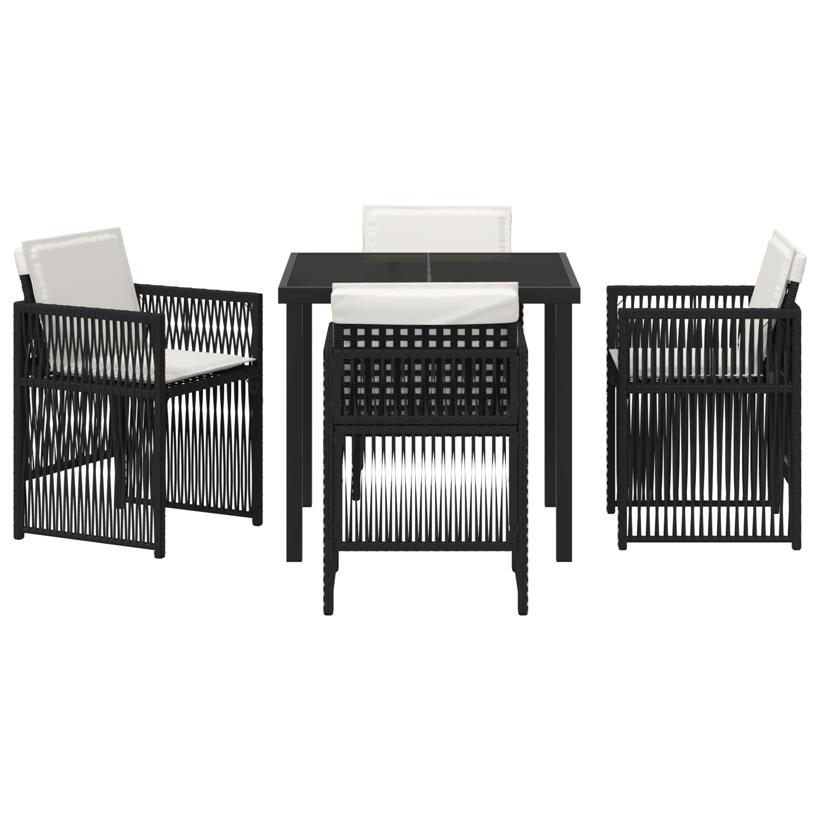 5 Piece Garden Dining Set with Cushions Black Poly Rattan - Image 7