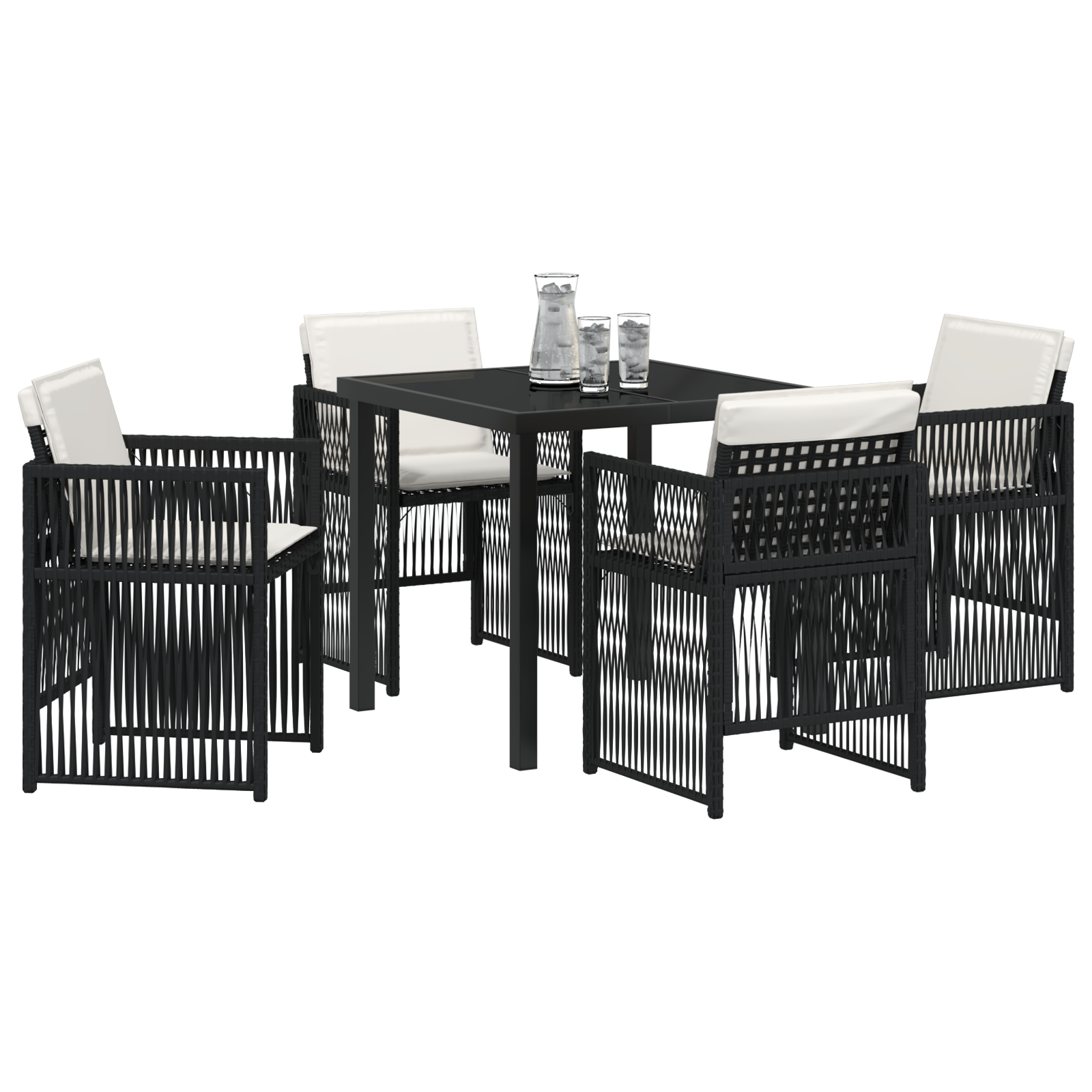 5 Piece Garden Dining Set with Cushions Black Poly Rattan - Image 3