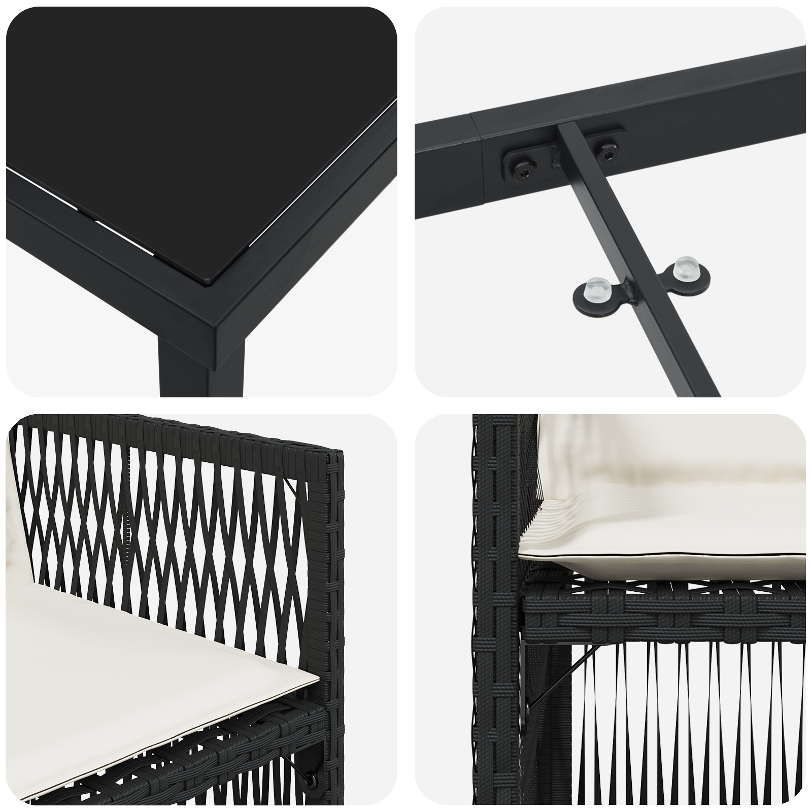 5 Piece Garden Dining Set with Cushions Black Poly Rattan - Image 9