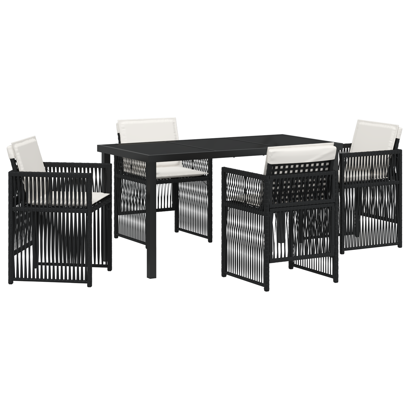 5 Piece Garden Dining Set with Cushions Black Poly Rattan - Image 2
