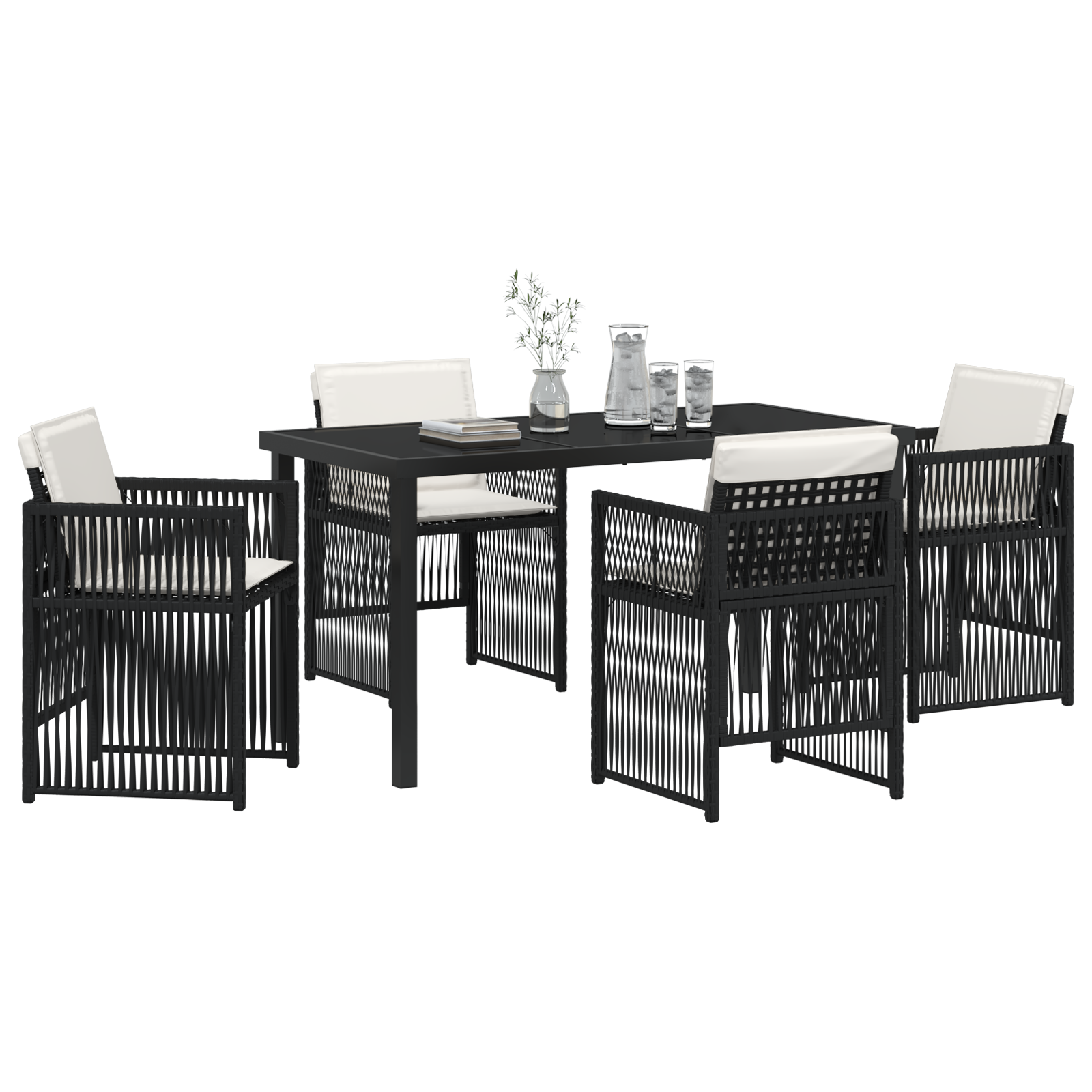 5 Piece Garden Dining Set with Cushions Black Poly Rattan - Image 3