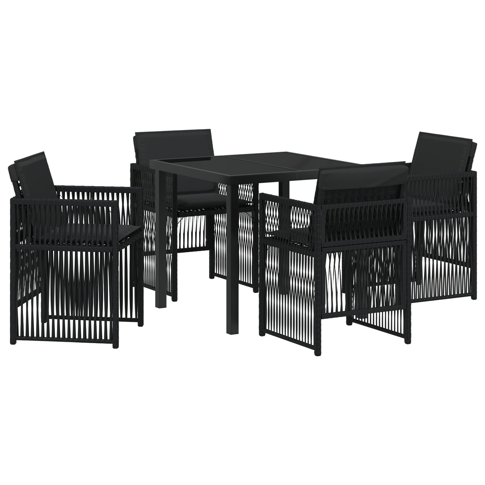 5 Piece Garden Dining Set with Cushions Black Poly Rattan - Image 2