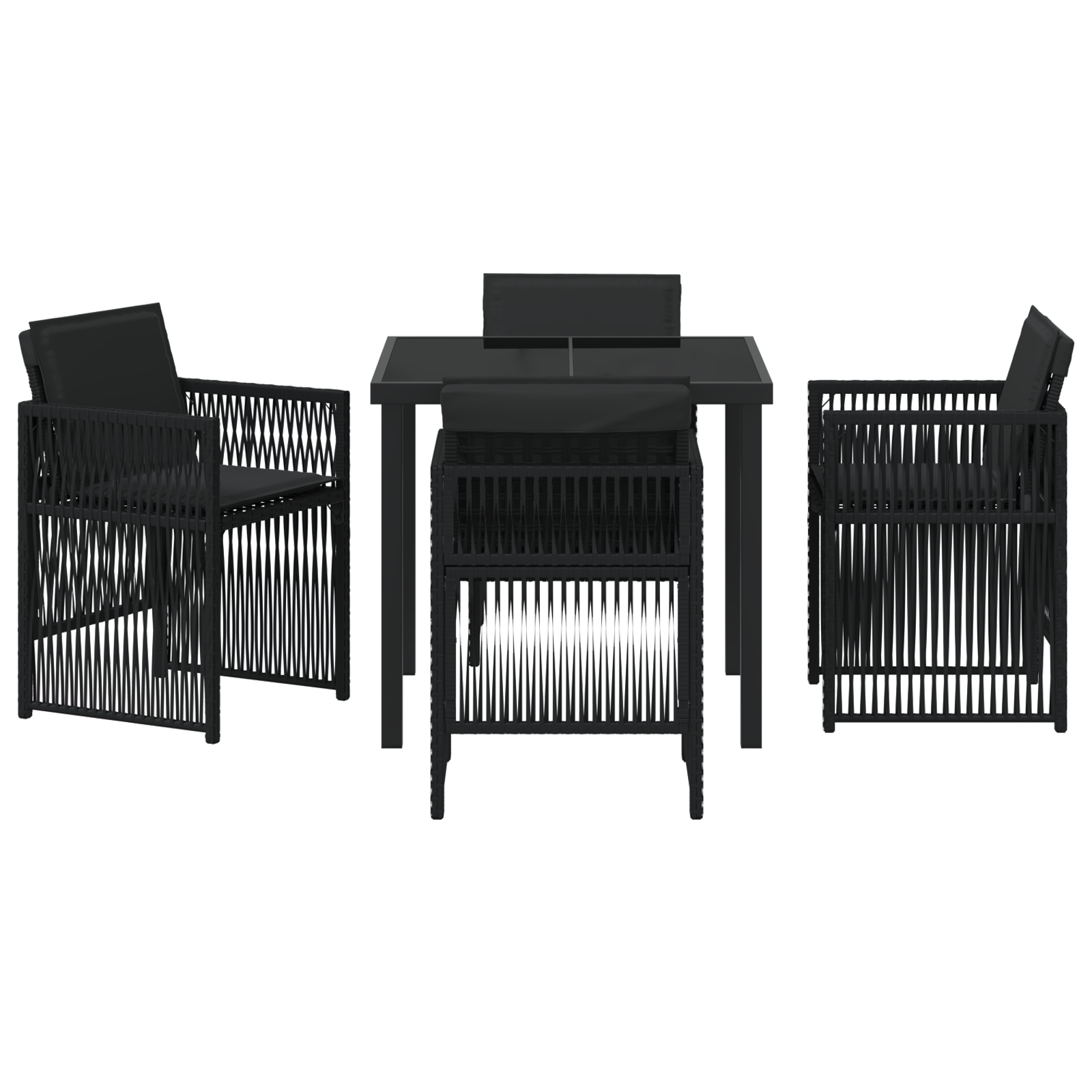 5 Piece Garden Dining Set with Cushions Black Poly Rattan - Image 7