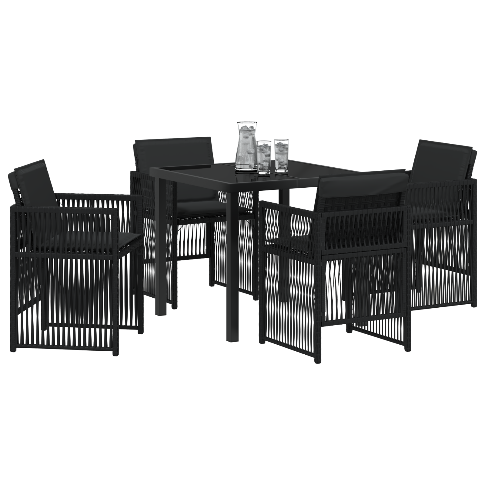 5 Piece Garden Dining Set with Cushions Black Poly Rattan - Image 3