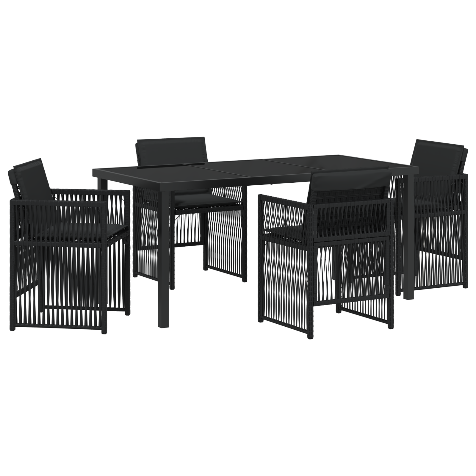 5 Piece Garden Dining Set with Cushions Black Poly Rattan - Image 2