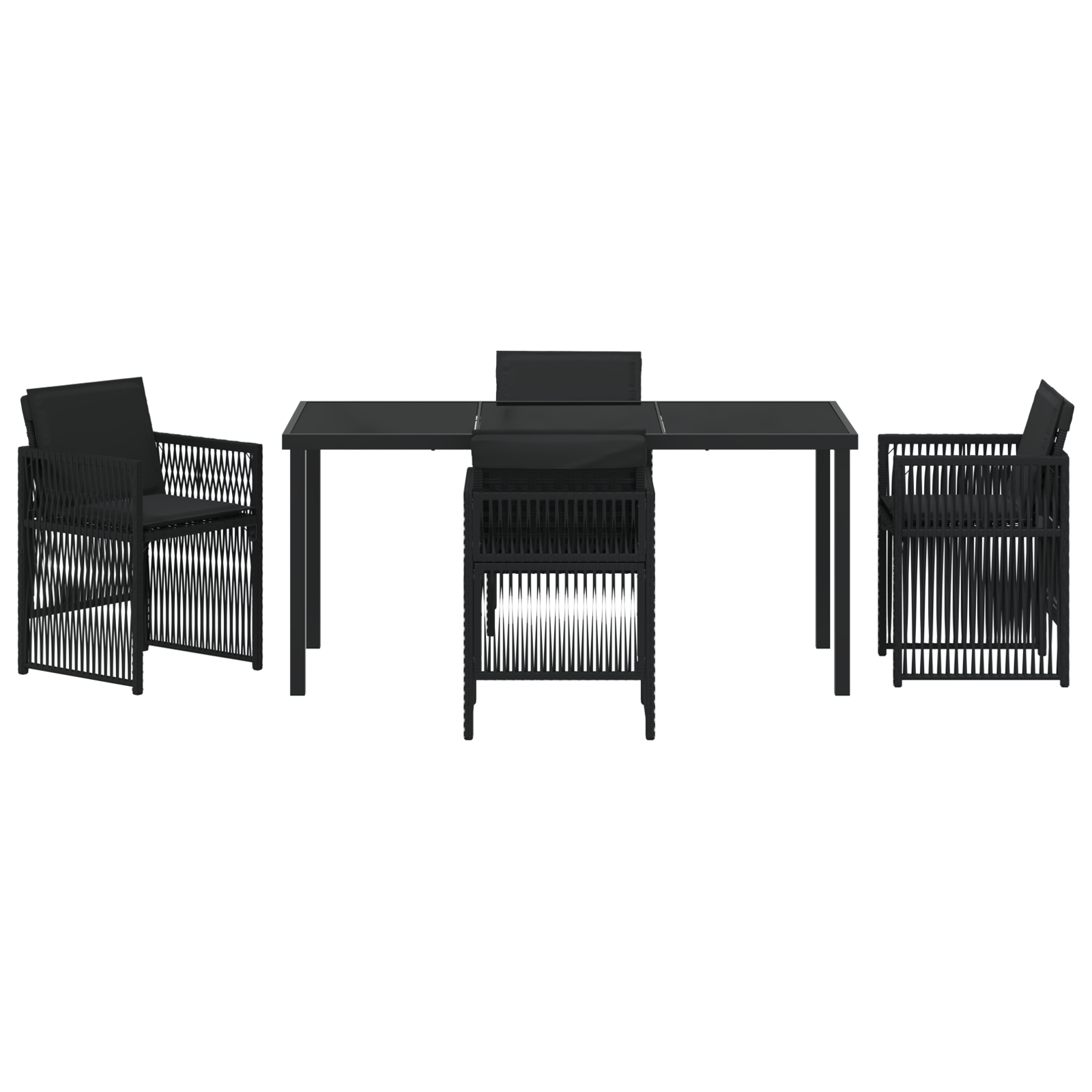 5 Piece Garden Dining Set with Cushions Black Poly Rattan - Image 7