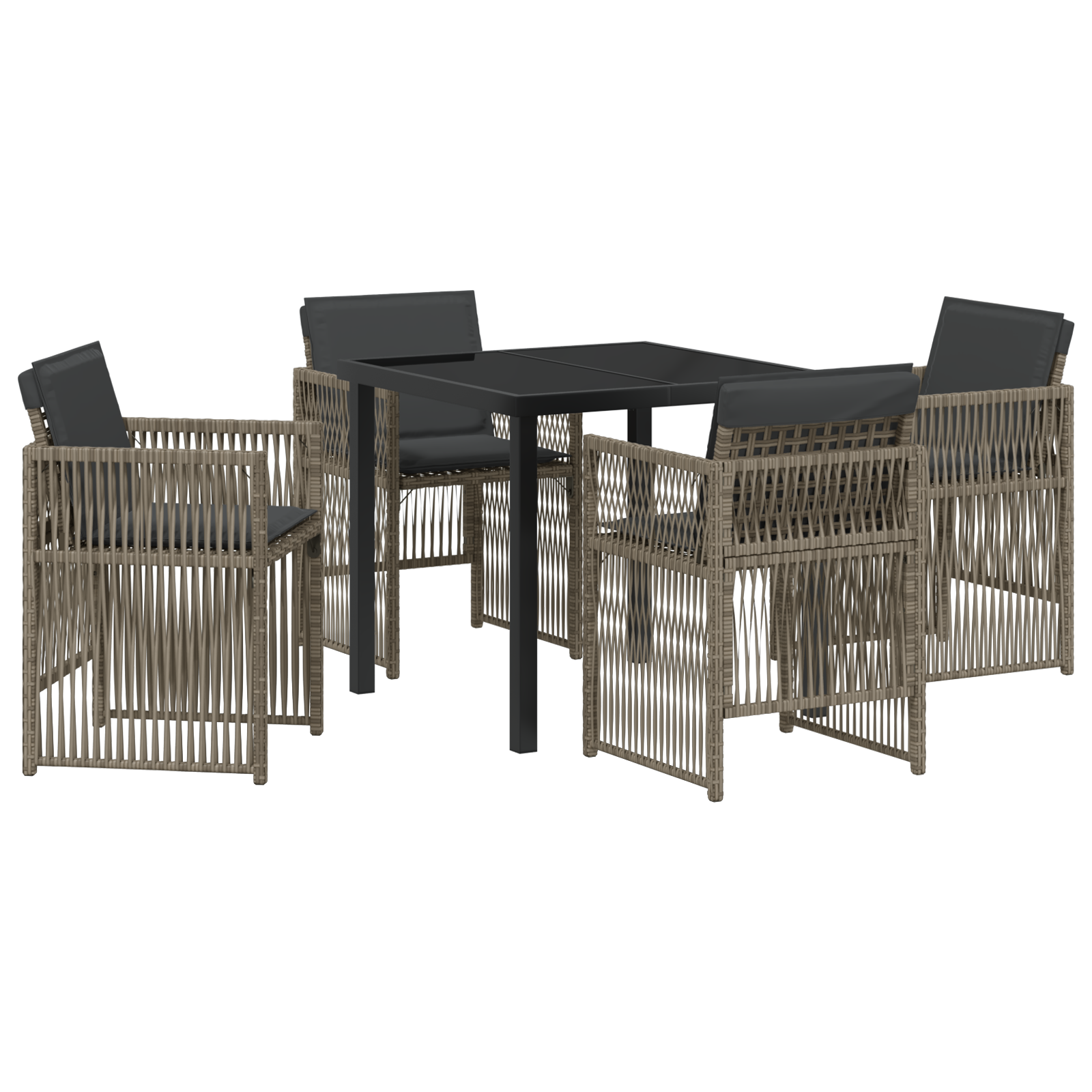 5 Piece Garden Dining Set with Cushions Grey Poly Rattan - Image 2