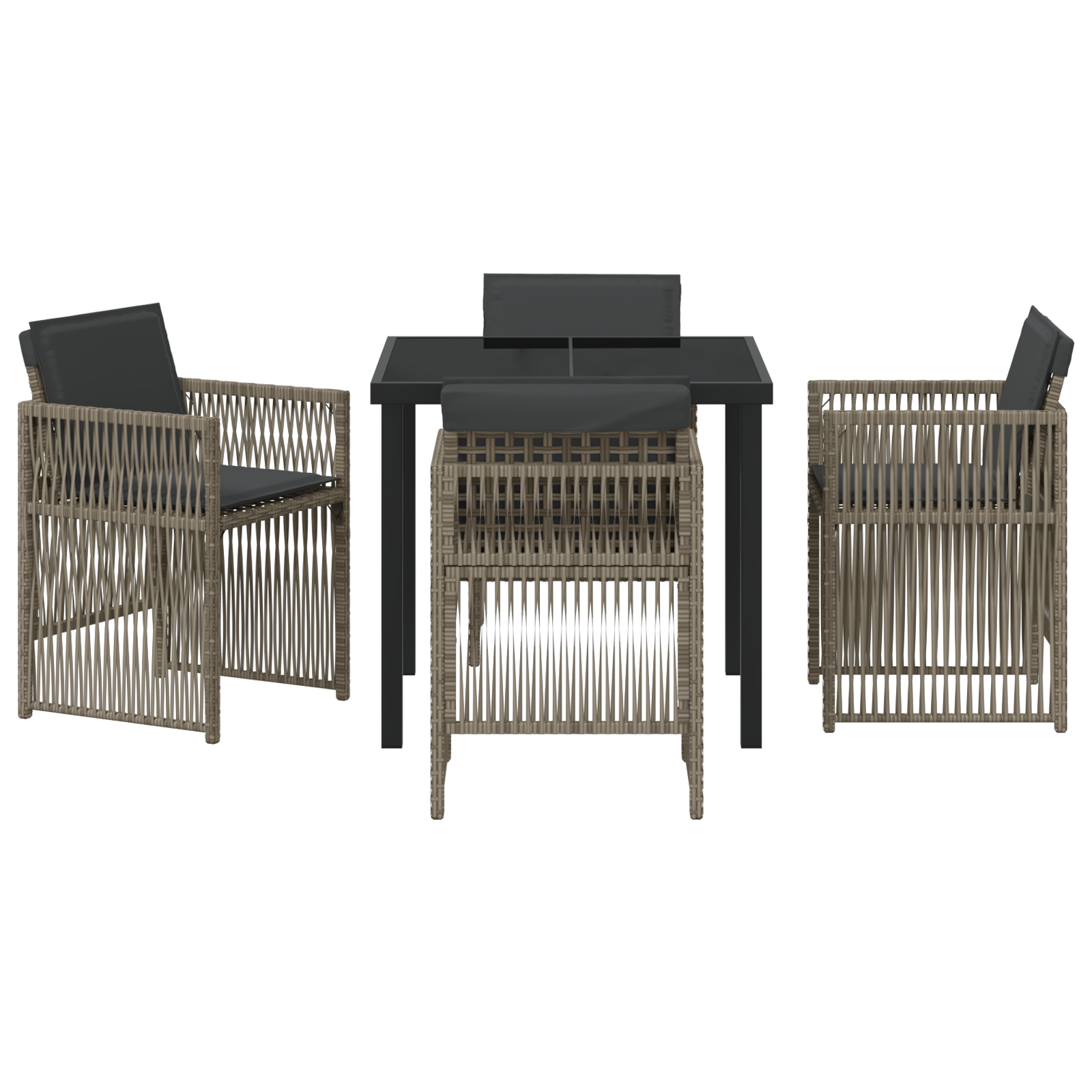 5 Piece Garden Dining Set with Cushions Grey Poly Rattan - Image 7