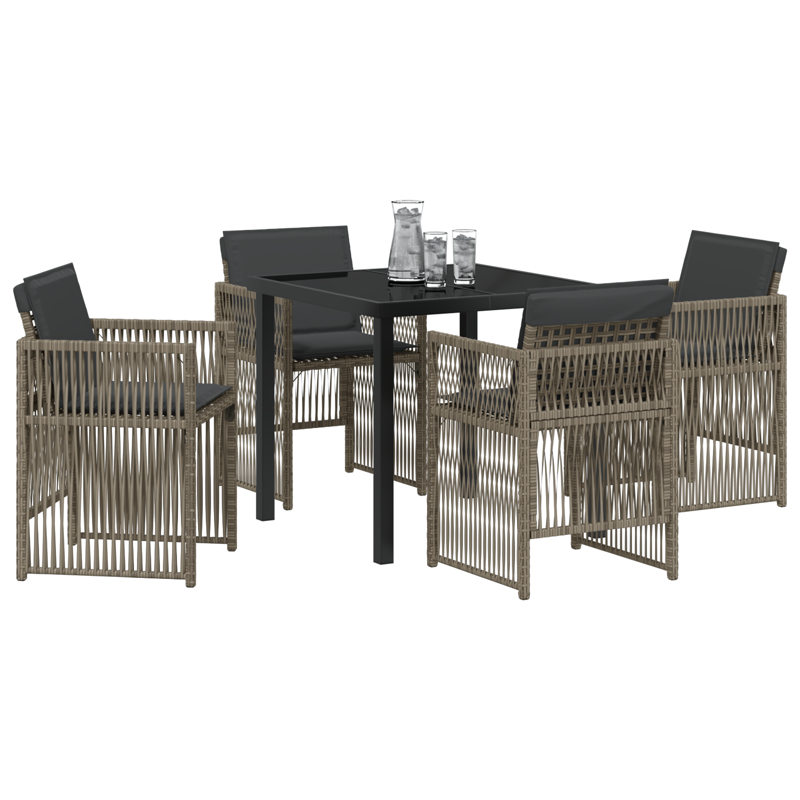 5 Piece Garden Dining Set with Cushions Grey Poly Rattan - Image 3