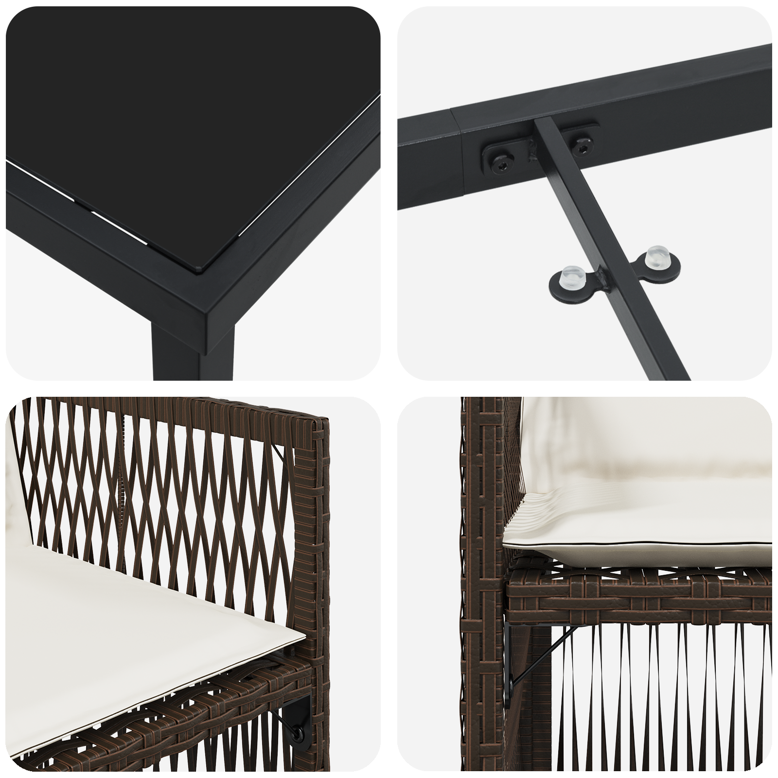 5 Piece Garden Dining Set with Cushions Brown Poly Rattan - Image 9