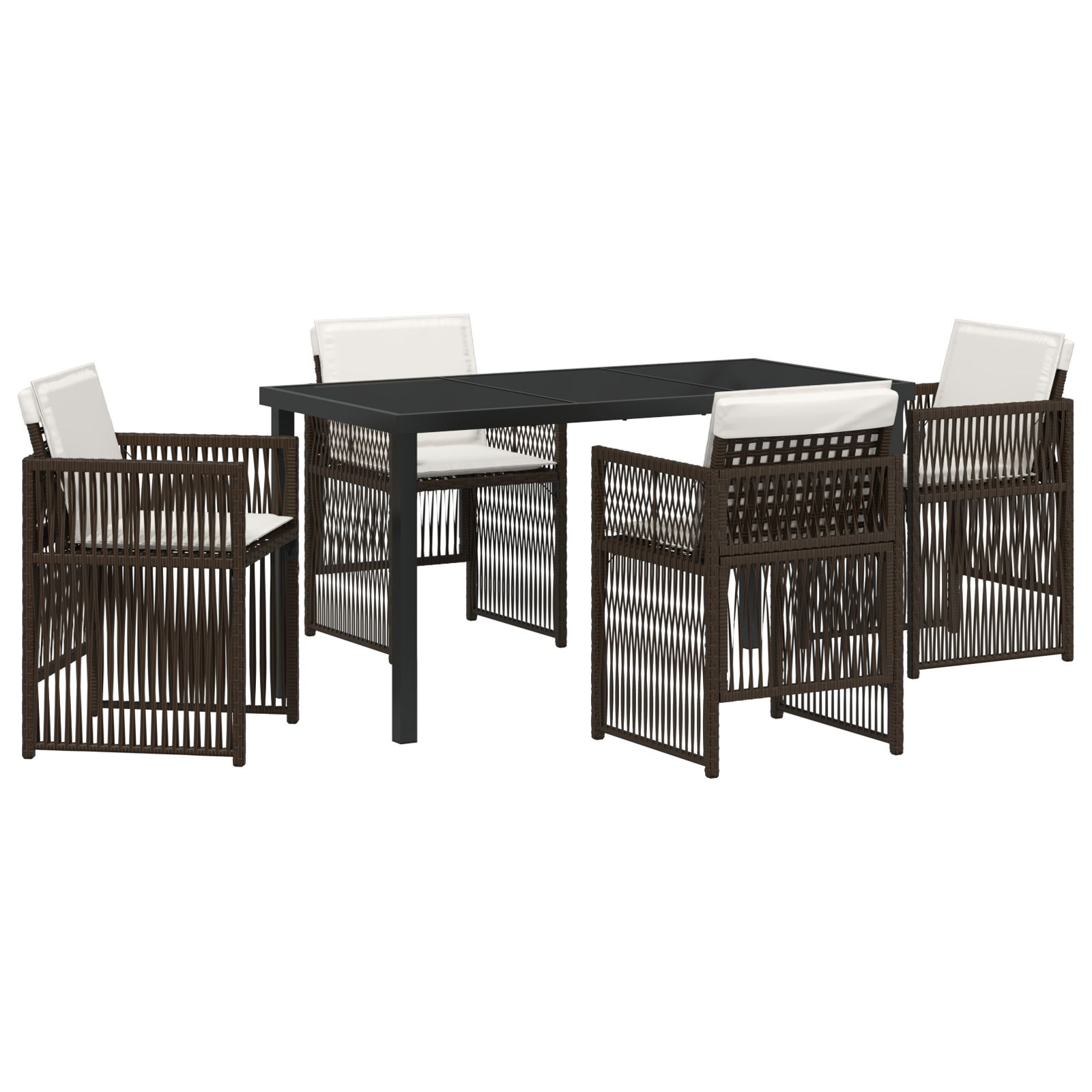 5 Piece Garden Dining Set with Cushions Brown Poly Rattan - Image 2