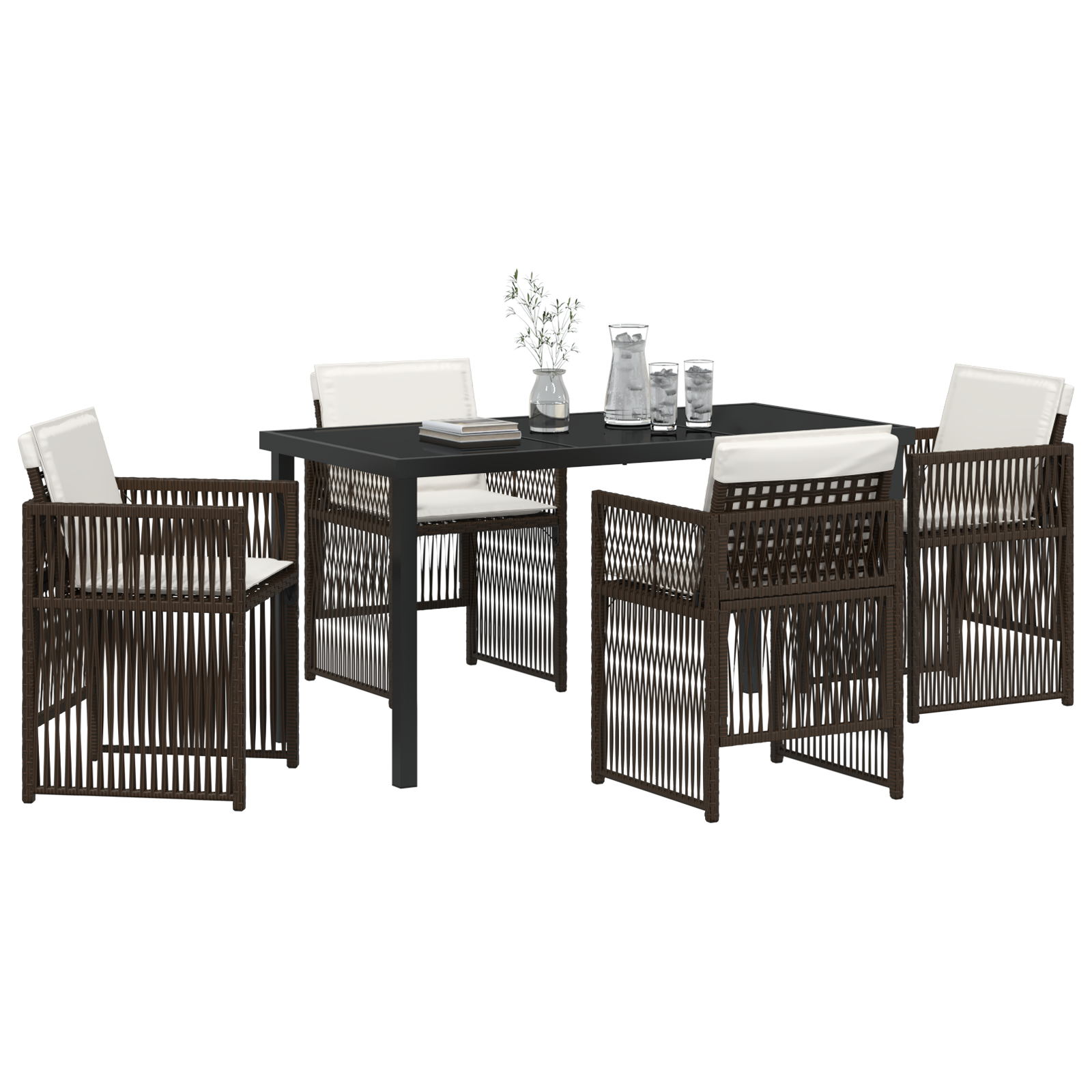 5 Piece Garden Dining Set with Cushions Brown Poly Rattan - Image 3