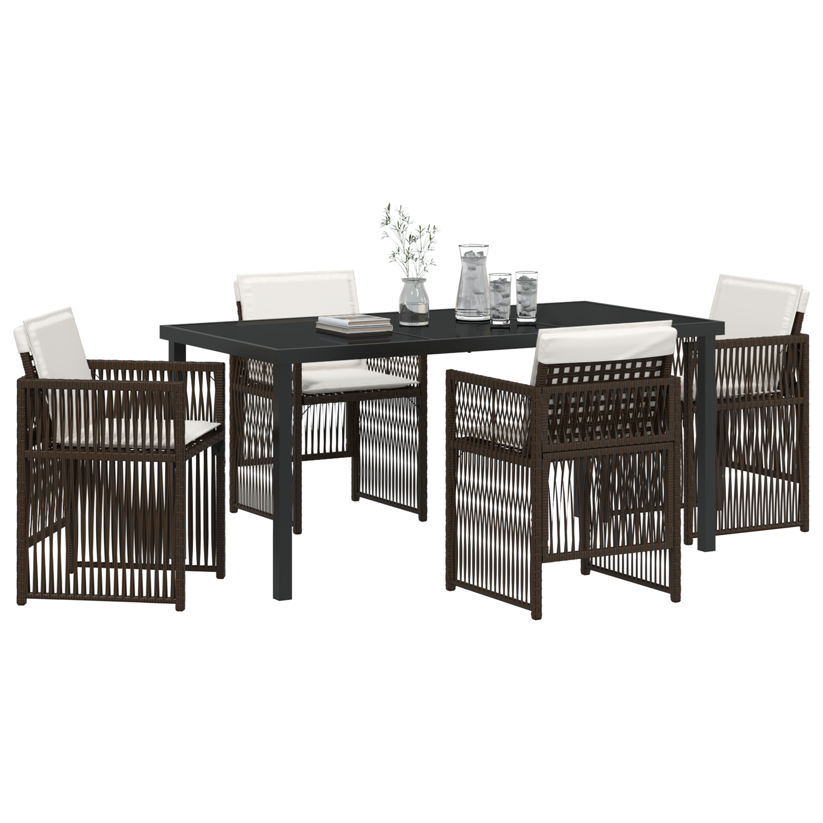 5 Piece Garden Dining Set with Cushions Brown Poly Rattan - Image 3