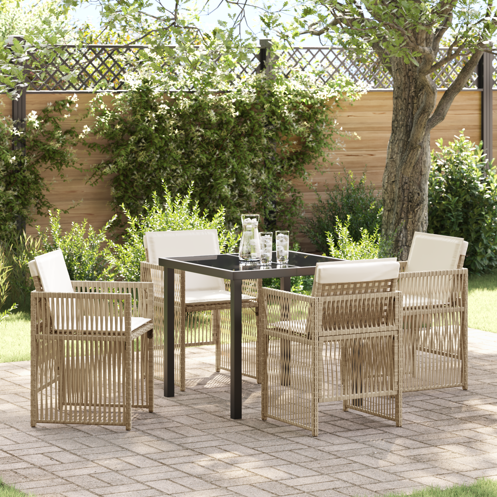 Thumbnail - vidaXL 5-teiliges Gartentisch-Set aus beigem Poly-Rattan