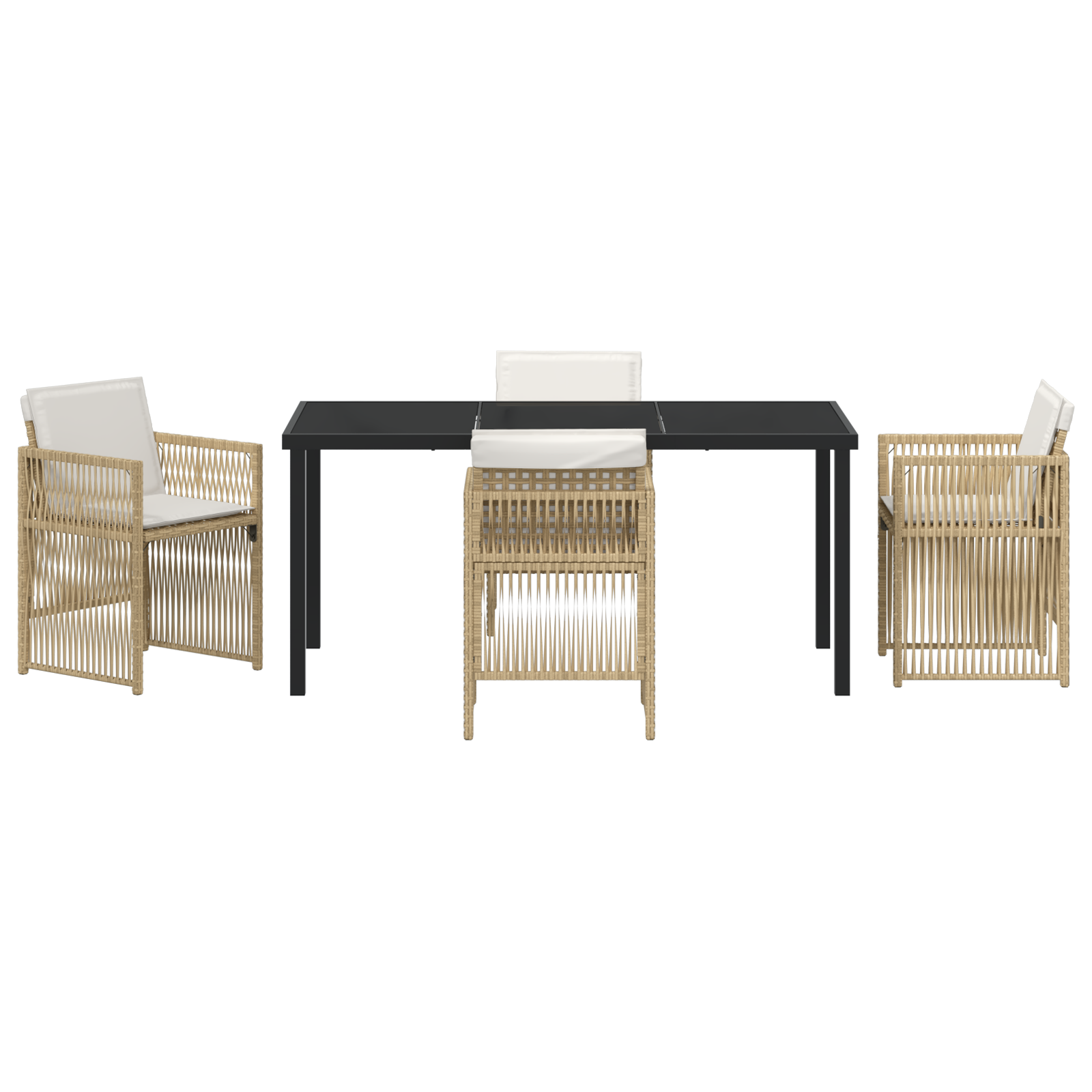 Комплект за хранене в градина с 5 части и възглавнички, бежов ратан - Image 7