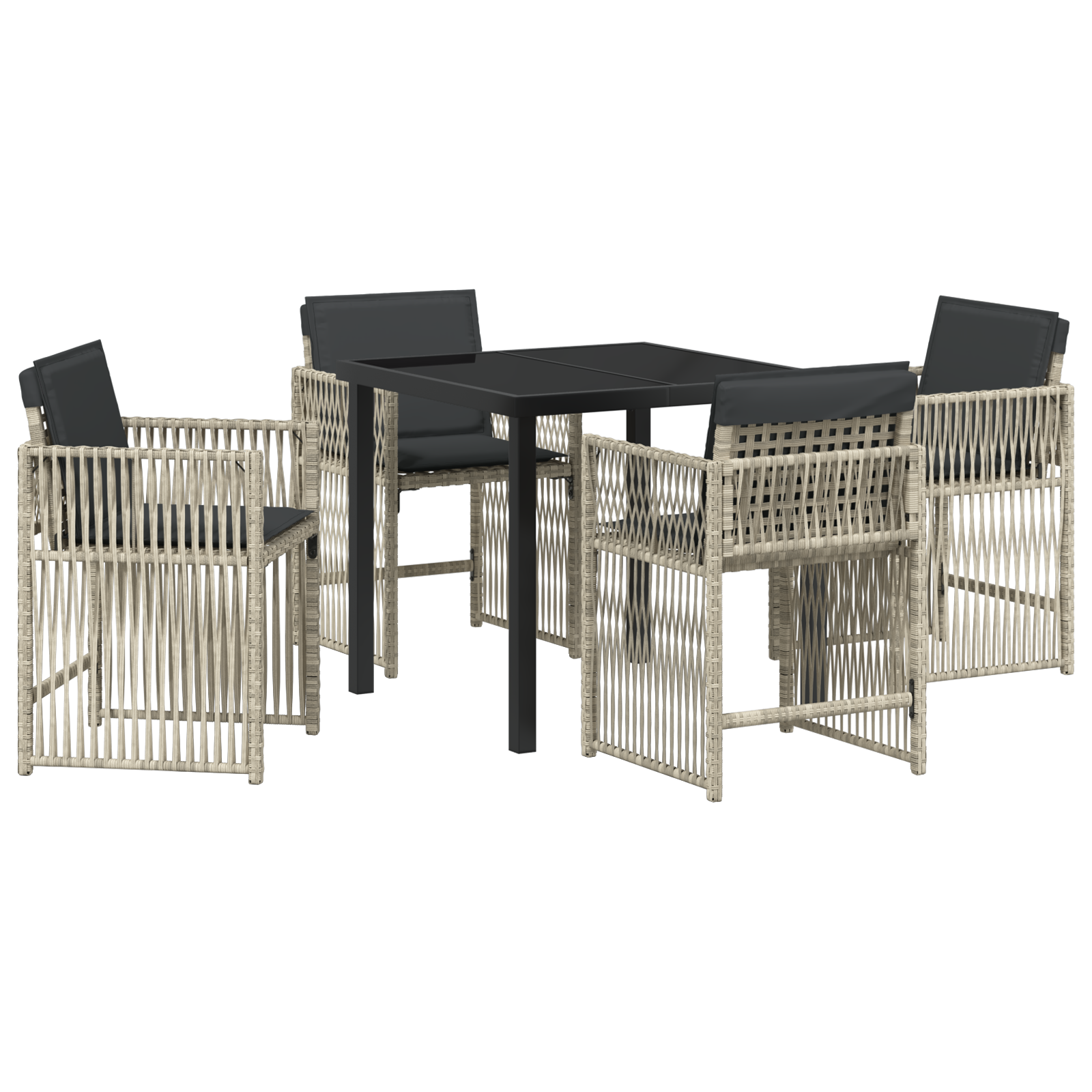 5 Piece Garden Dining Set with Cushions Light Grey Poly Rattan - Image 2
