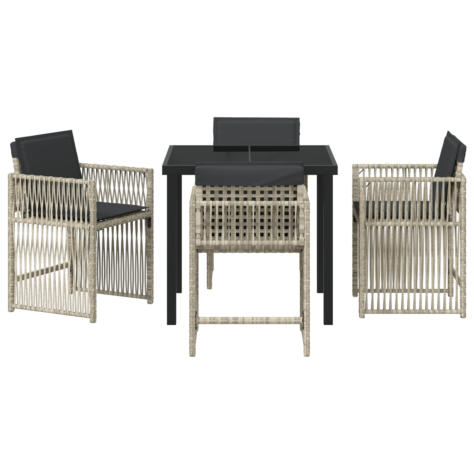 5 Piece Garden Dining Set with Cushions Light Grey Poly Rattan - Image 7