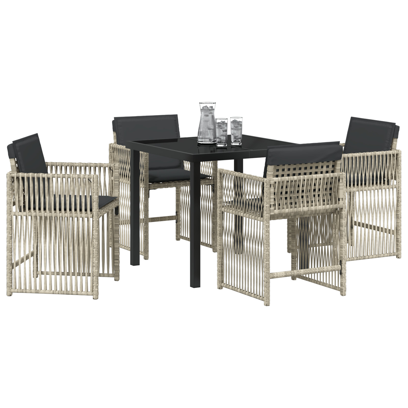 5 Piece Garden Dining Set with Cushions Light Grey Poly Rattan - Image 3