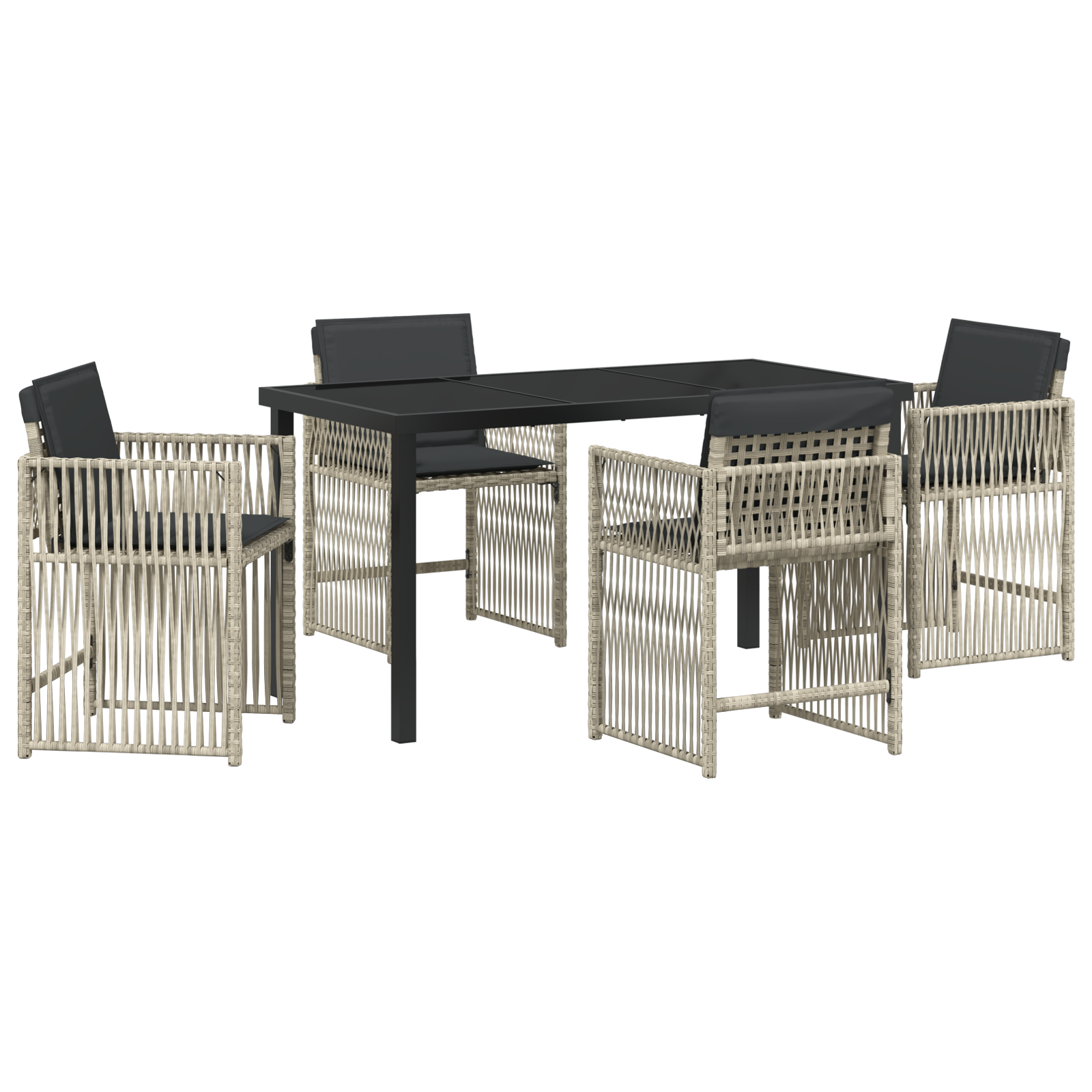 5 Piece Garden Dining Set with Cushions Light Grey Poly Rattan - Image 2