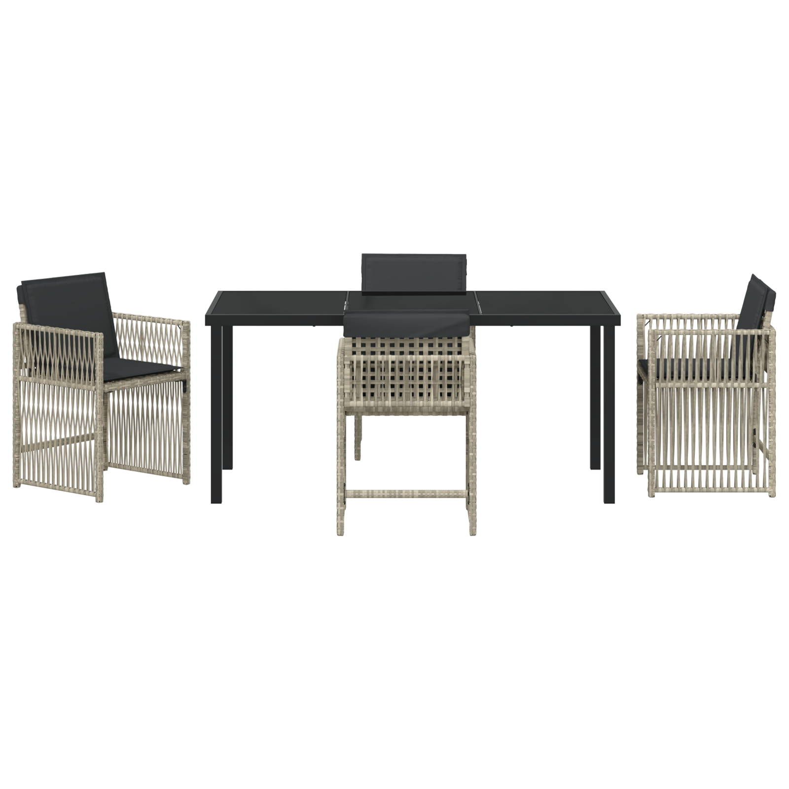 5 Piece Garden Dining Set with Cushions Light Grey Poly Rattan - Image 7