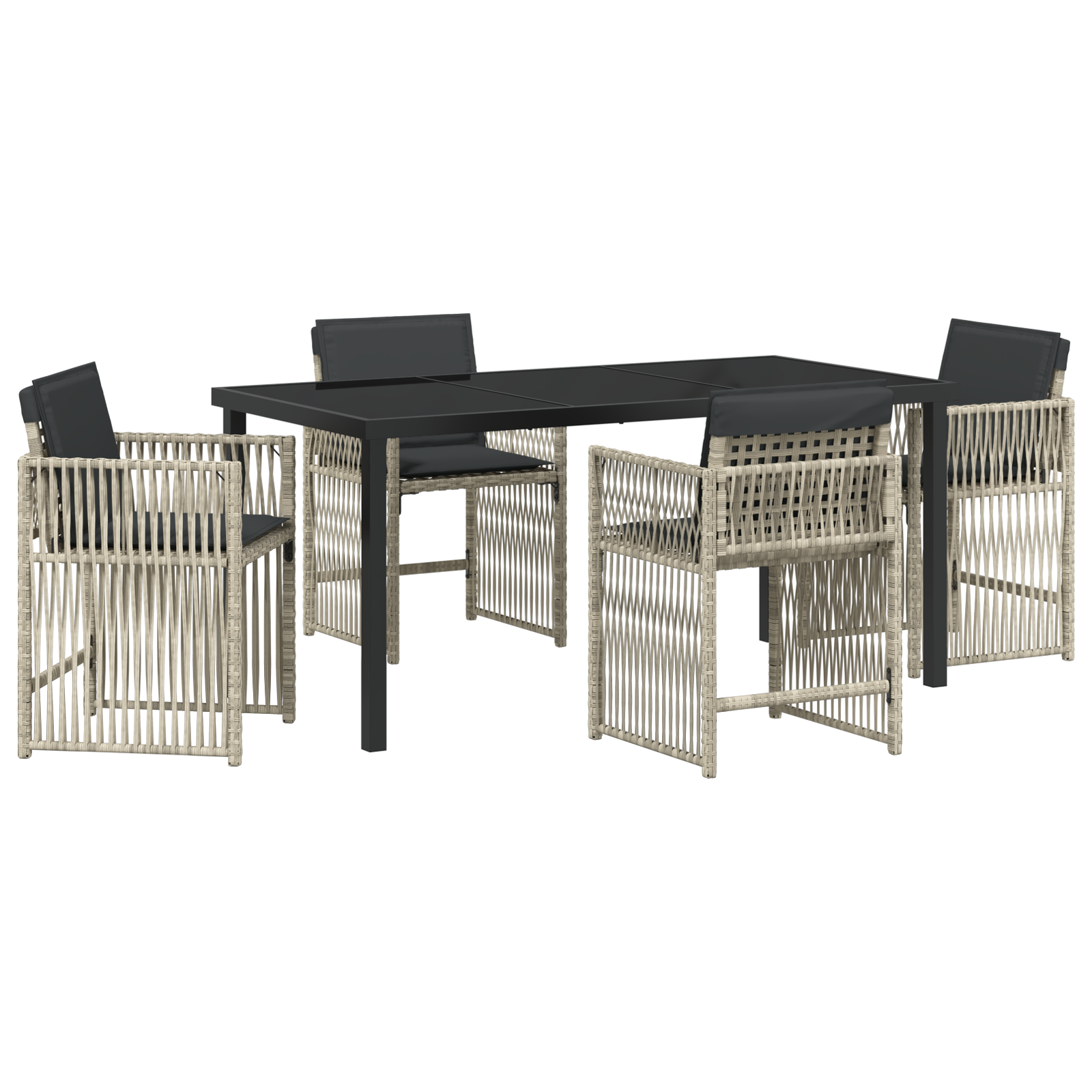 5 Piece Garden Dining Set with Cushions Light Grey Poly Rattan - Image 2