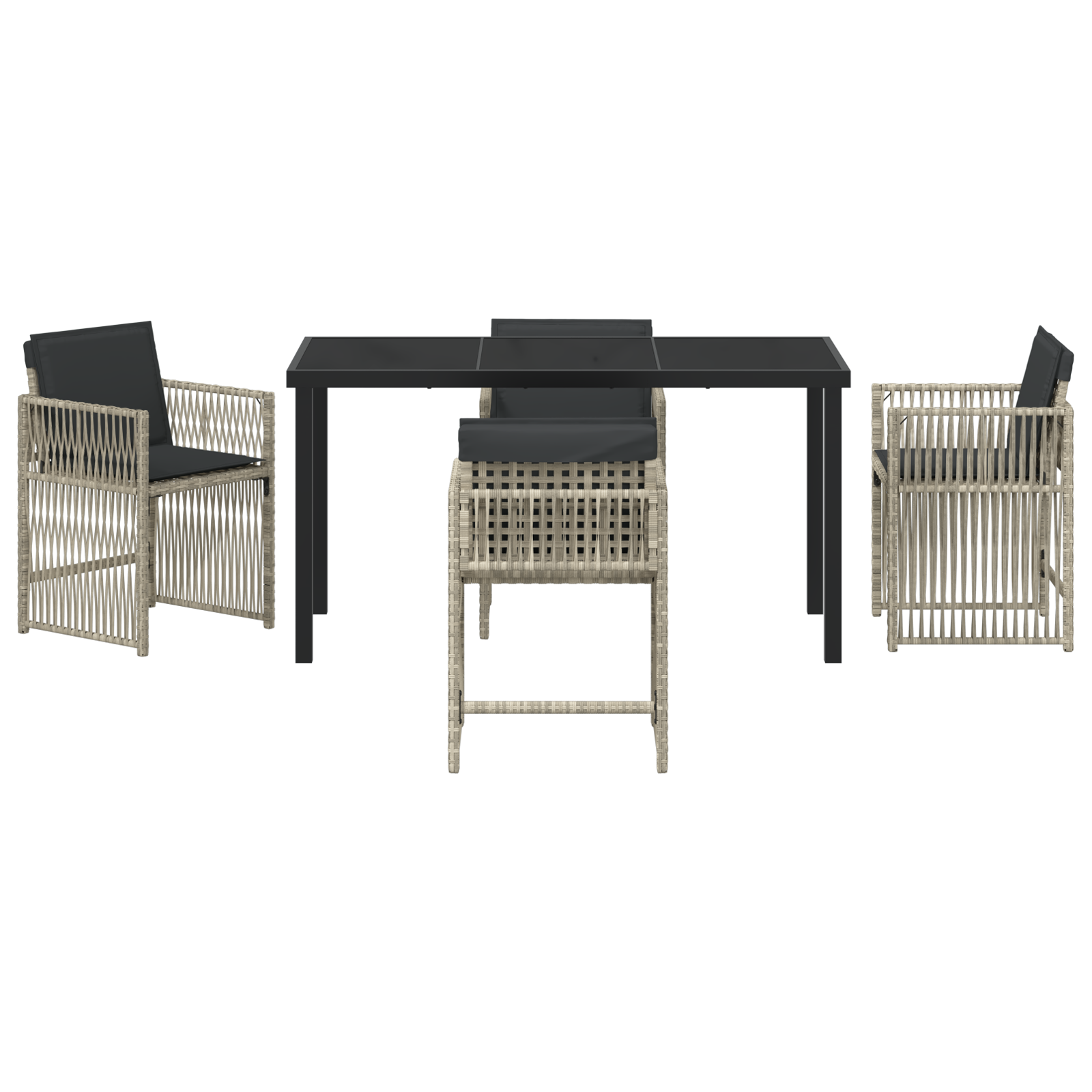 5 Piece Garden Dining Set with Cushions Light Grey Poly Rattan - Image 7