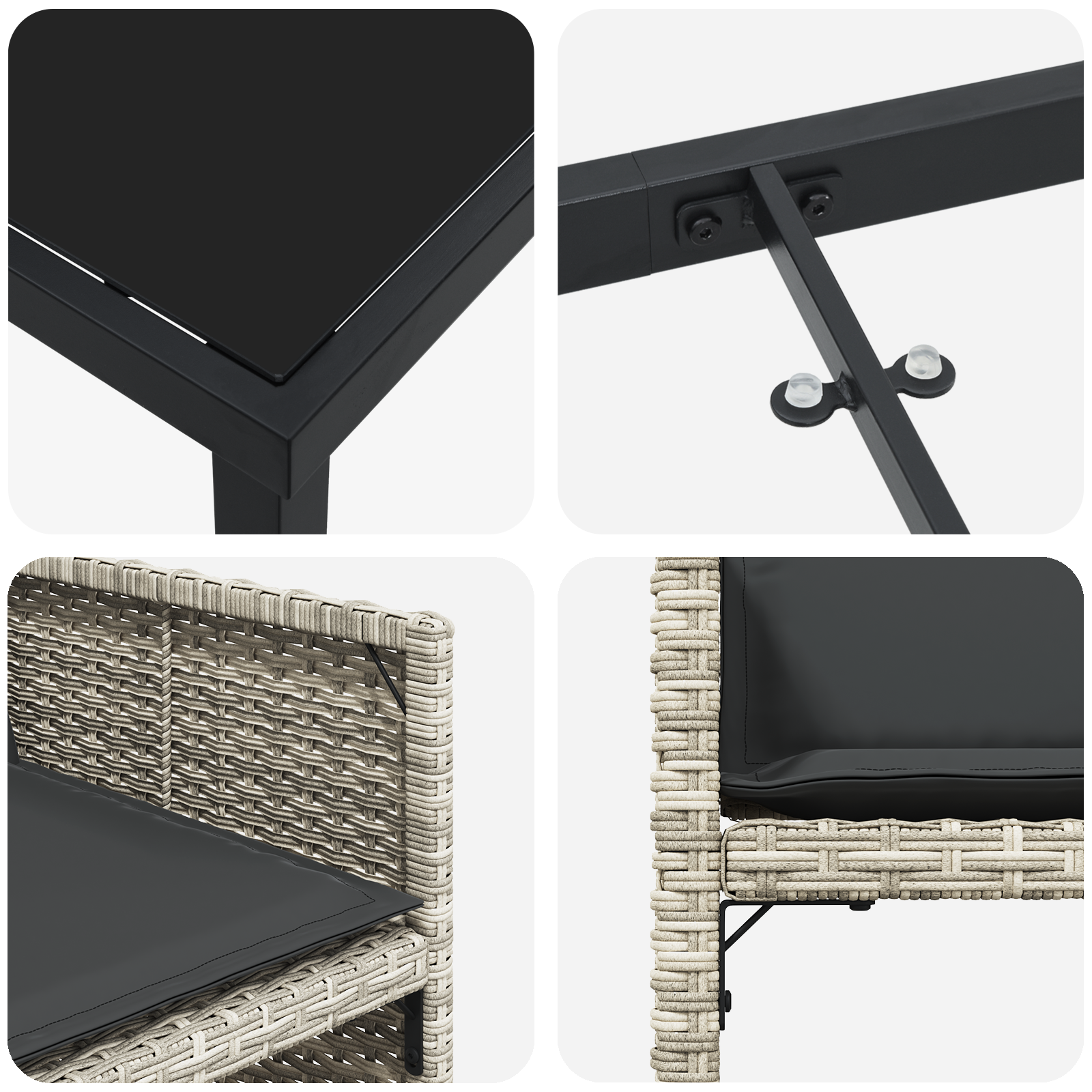 5 Piece Garden Dining Set with Cushions Light Grey Poly Rattan - Image 9