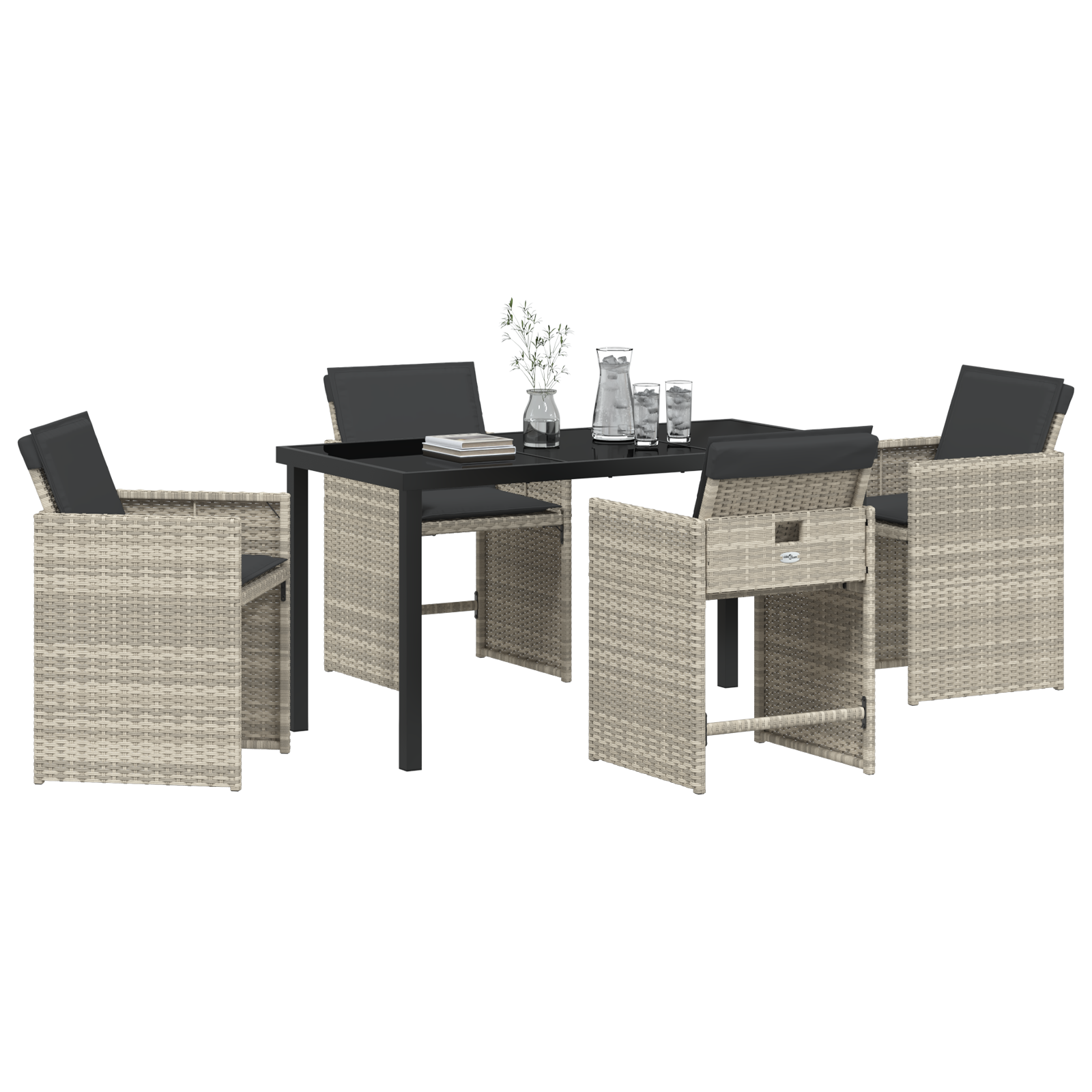5 Piece Garden Dining Set with Cushions Light Grey Poly Rattan - Image 3