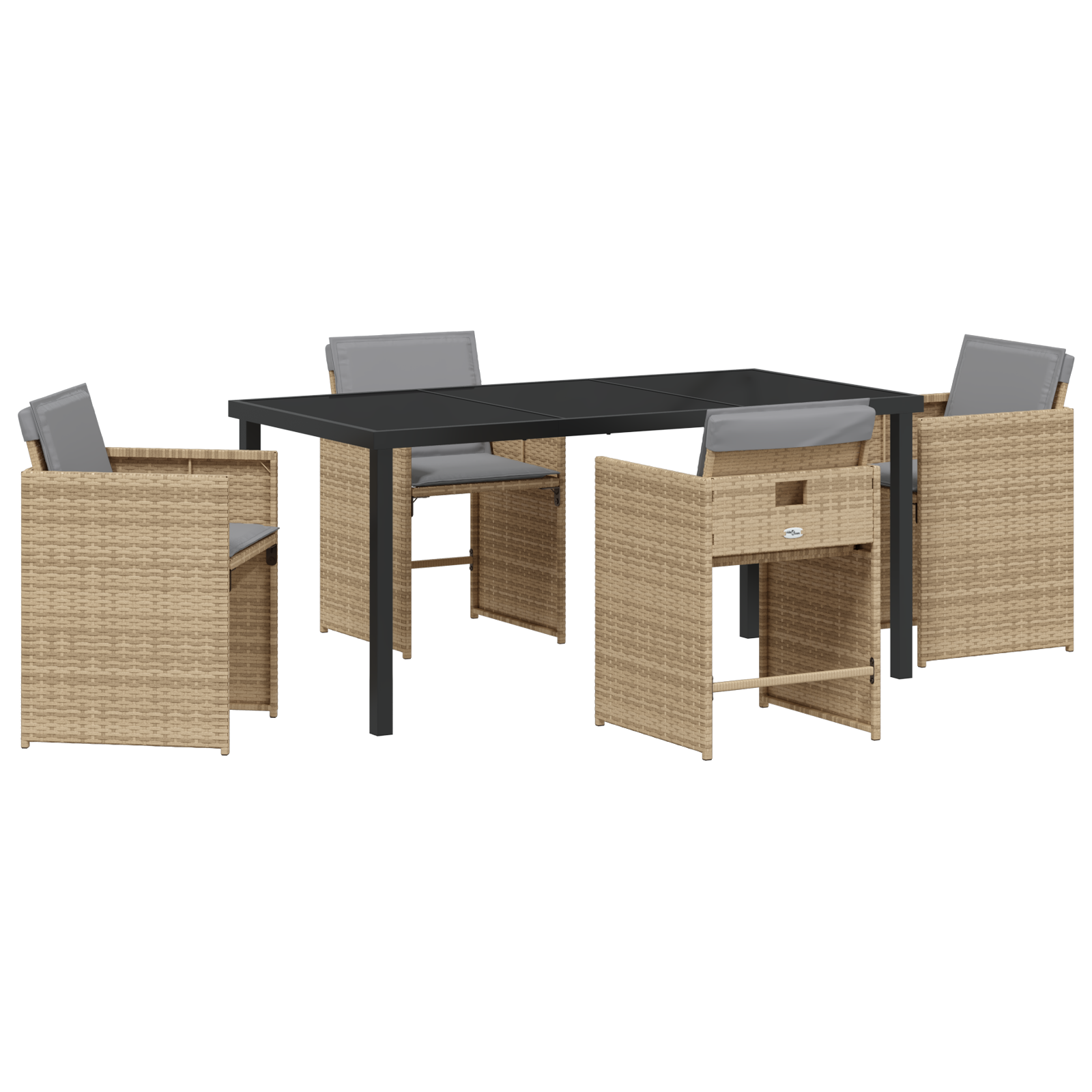 Thumbnail - vidaXL 5-teiliges Garten-Esszimmer-Set mit beigen Poly-Rattan-Auflagen.