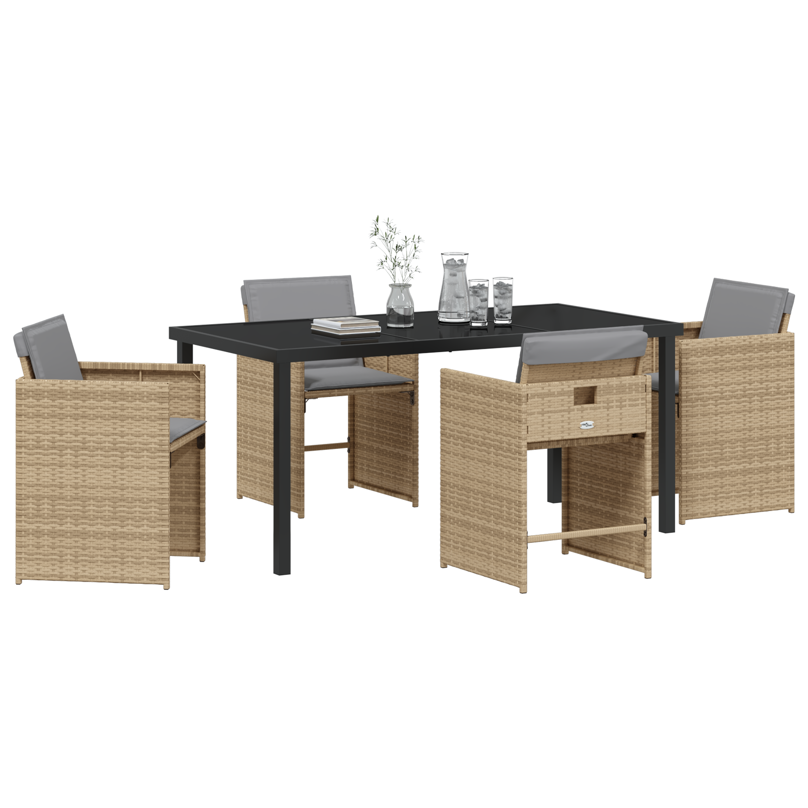 Thumbnail - vidaXL 5-teiliges Garten-Esszimmer-Set mit beigen Poly-Rattan-Auflagen.