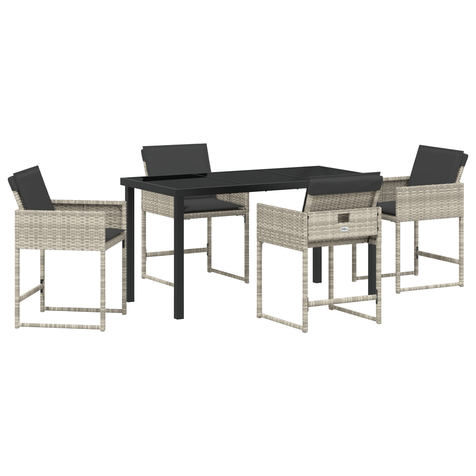 5 Piece Garden Dining Set with Cushions Light Grey Poly Rattan - Image 2