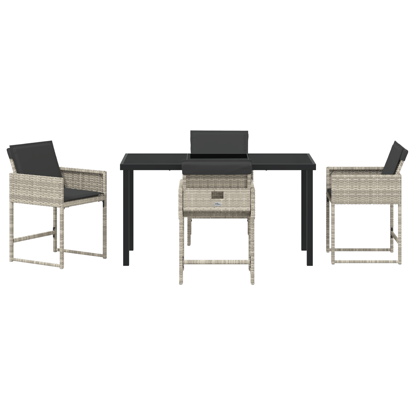 5 Piece Garden Dining Set with Cushions Light Grey Poly Rattan - Image 6