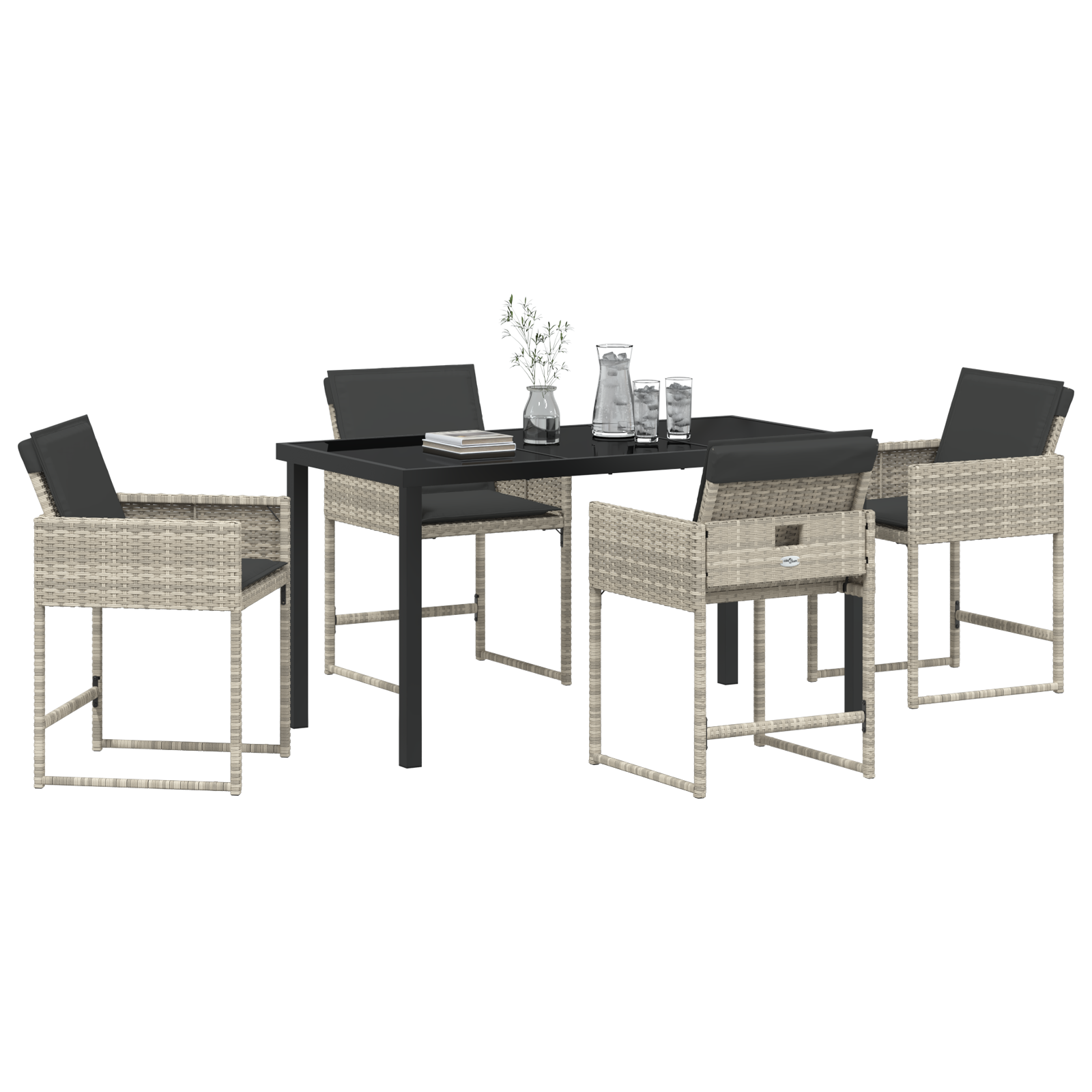 5 Piece Garden Dining Set with Cushions Light Grey Poly Rattan - Image 3