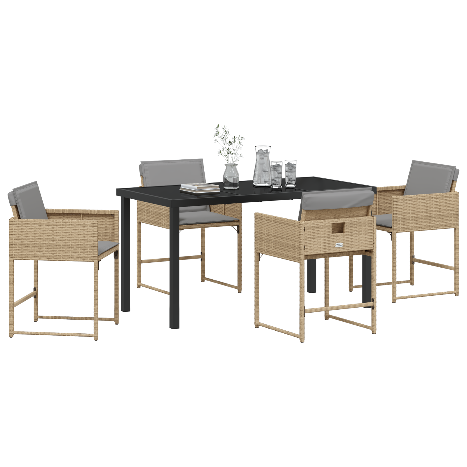 Conjunto de Jantar de Jardim de 5 Peças com Almofadas Rattan Beige Misturado