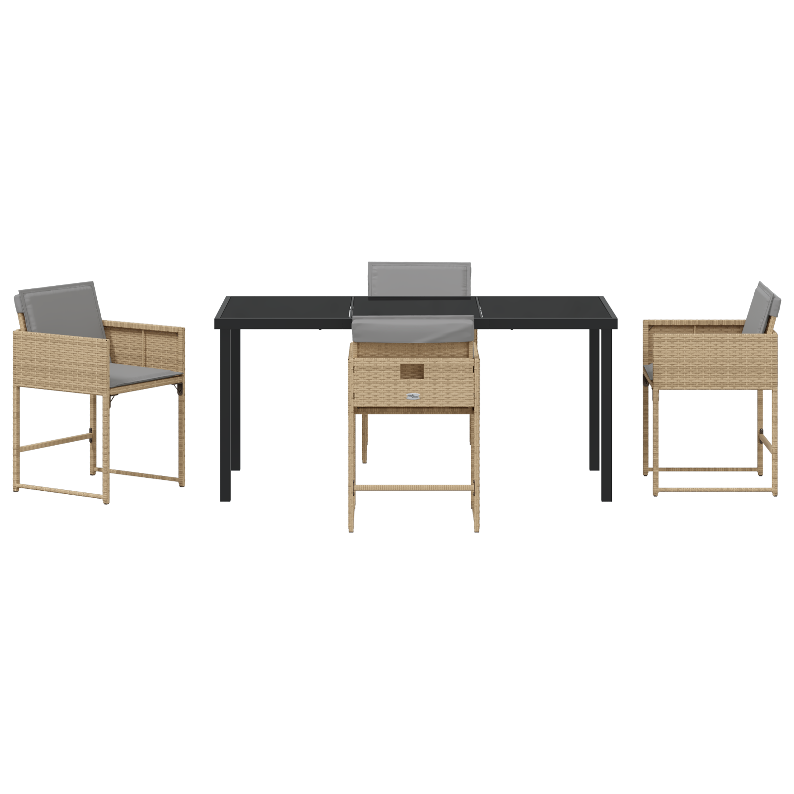 Conjunto de Jantar no Jardim 5 Peças com Almofadas Bege de Rattan Poliéster, Mesa Jardim Preta 160x80x73 cm Vidro Temperado - Image 8